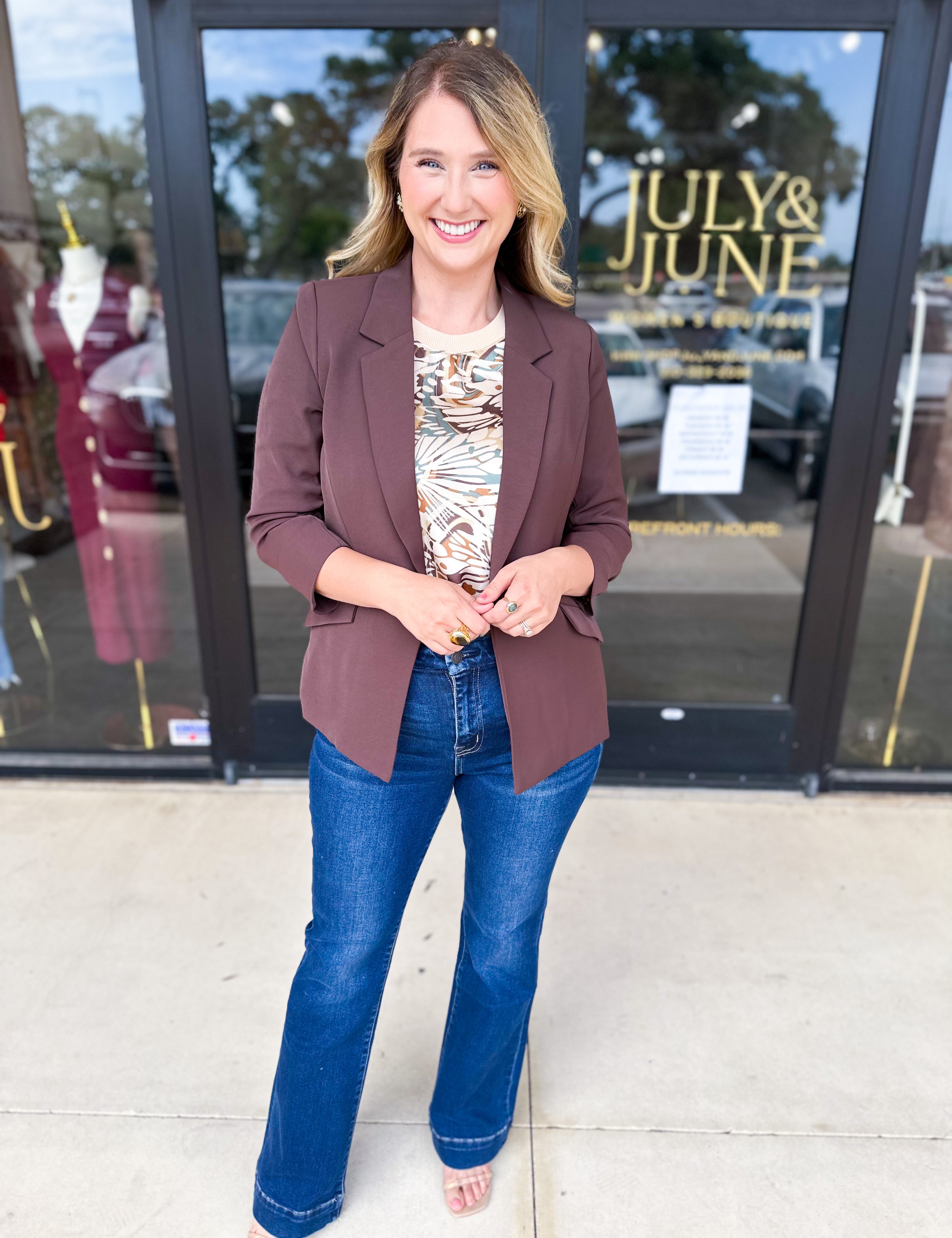 The Blair Blazer - Espresso-600 Outerwear-SKIES ARE BLUE-July & June Women's Fashion Boutique Located in San Antonio, Texas