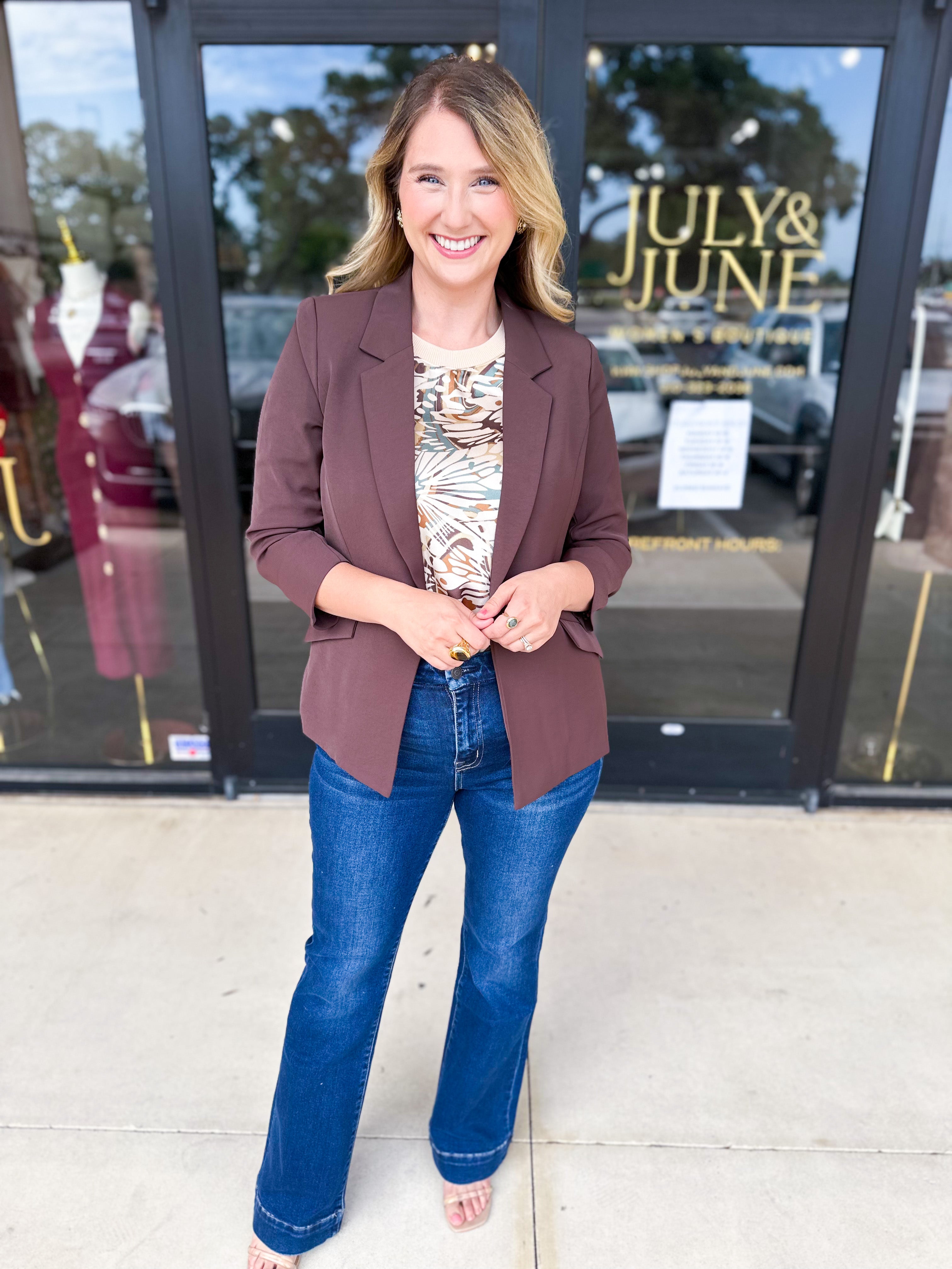 The Blair Blazer - Espresso-600 Outerwear-SKIES ARE BLUE-July & June Women's Fashion Boutique Located in San Antonio, Texas