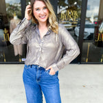 Shimmer Button Down Blouse - Champagne-200 Fashion Blouses-ALLIE ROSE-July & June Women's Fashion Boutique Located in San Antonio, Texas