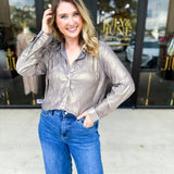 Shimmer Button Down Blouse - Champagne-200 Fashion Blouses-ALLIE ROSE-July & June Women's Fashion Boutique Located in San Antonio, Texas