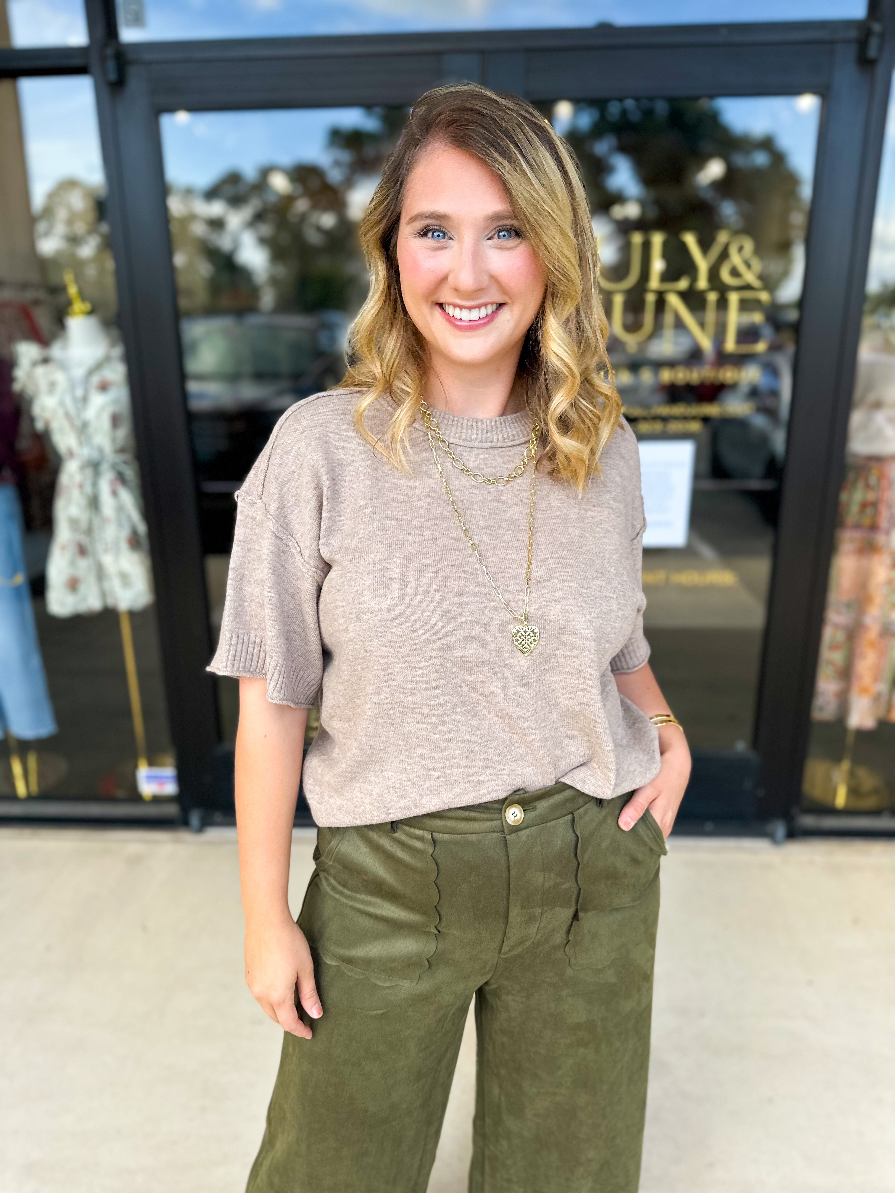 The Ella Knit Sweater Top - Mocha-230 Sweaters/Cardis-JODIFL-July & June Women's Fashion Boutique Located in San Antonio, Texas