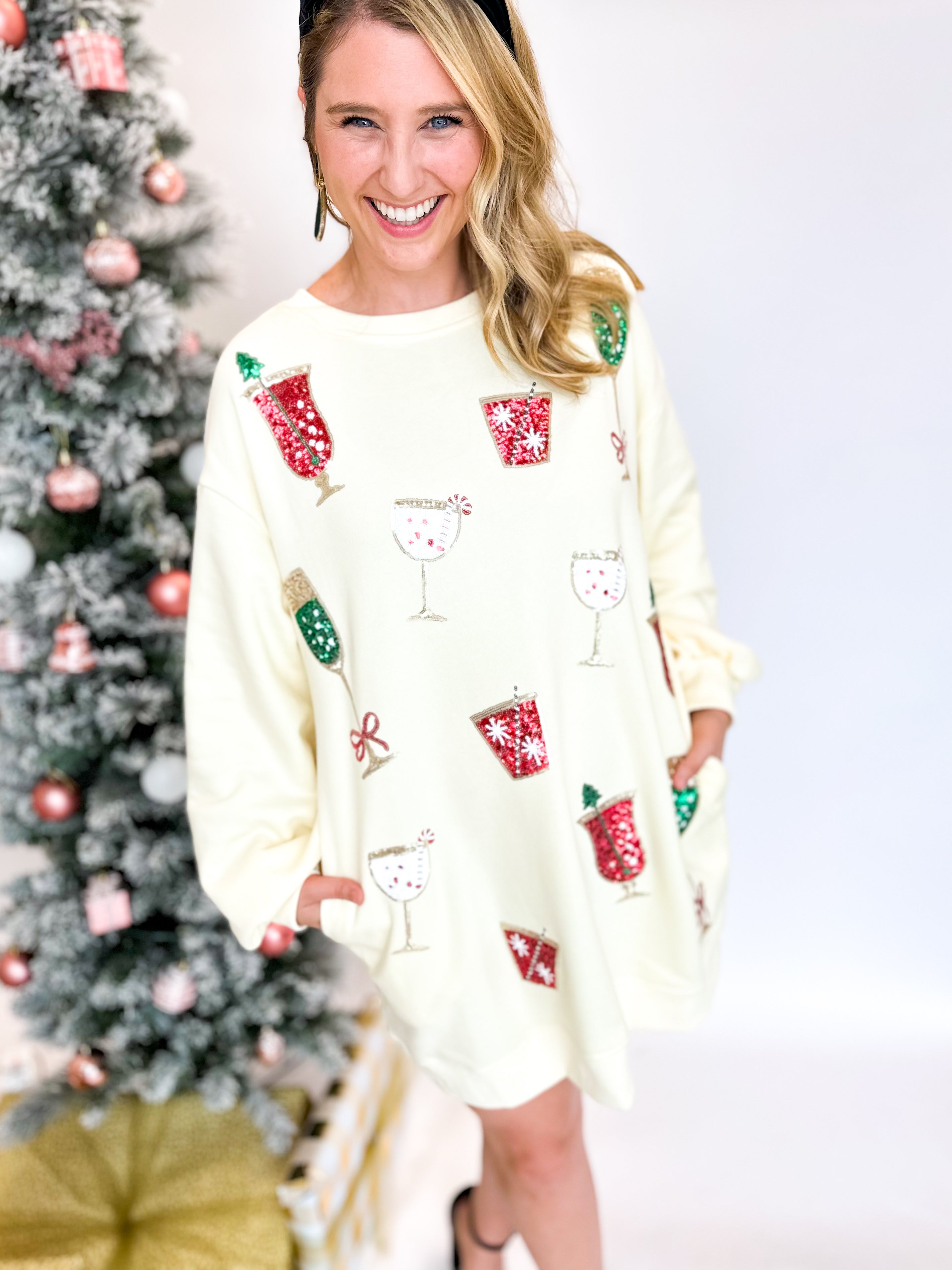 Christmas Cheers Sweatshirt Dress-510 Mini-FANTASTIC FAWN-July & June Women's Fashion Boutique Located in San Antonio, Texas