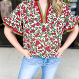 Burgundy & Olive Floral Blouse-200 Fashion Blouses-ENTRO-July & June Women's Fashion Boutique Located in San Antonio, Texas