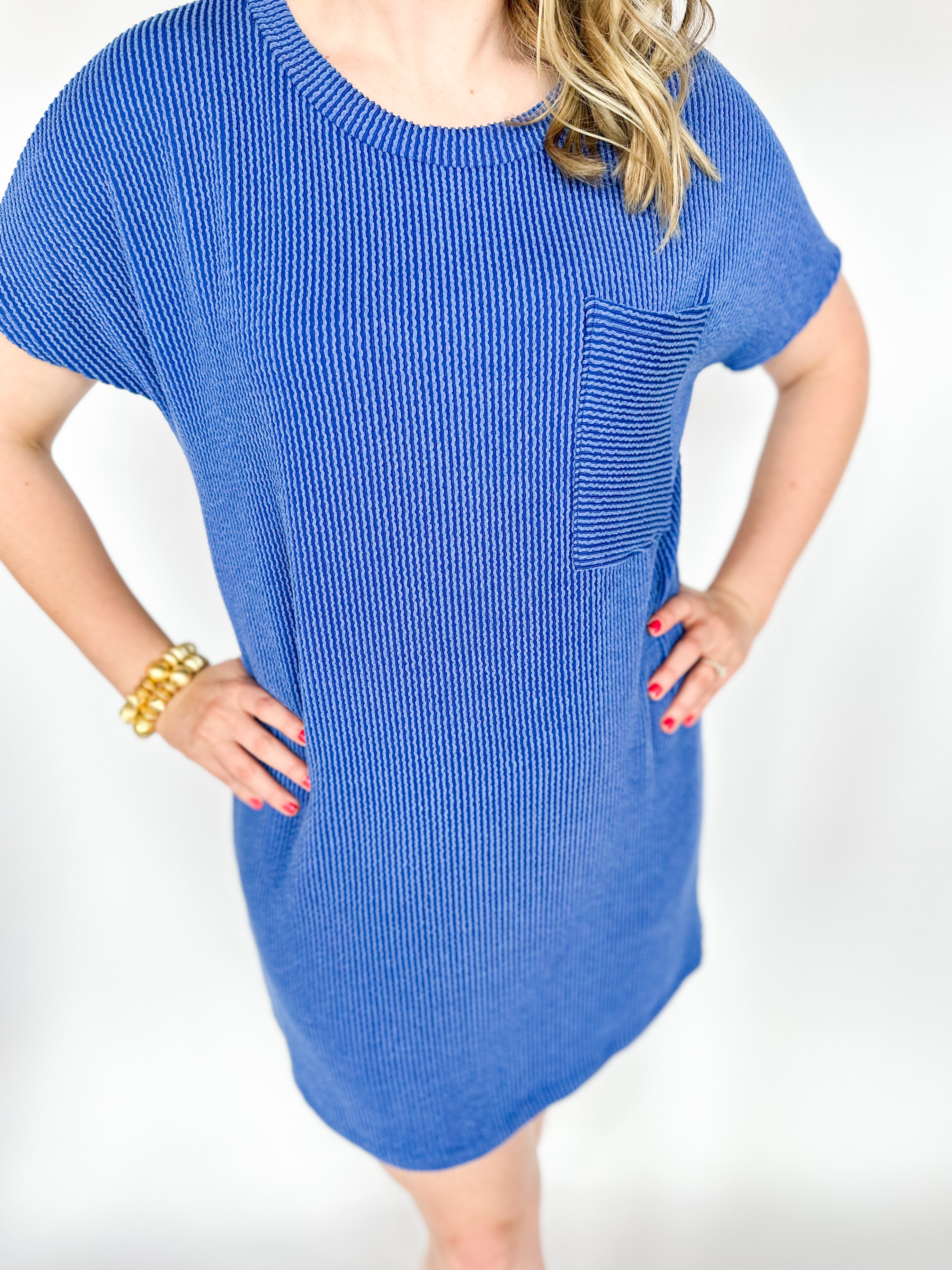 Everyone's Fav T-Shirt Dress - Blue-510 Mini-ENTRO-July & June Women's Fashion Boutique Located in San Antonio, Texas