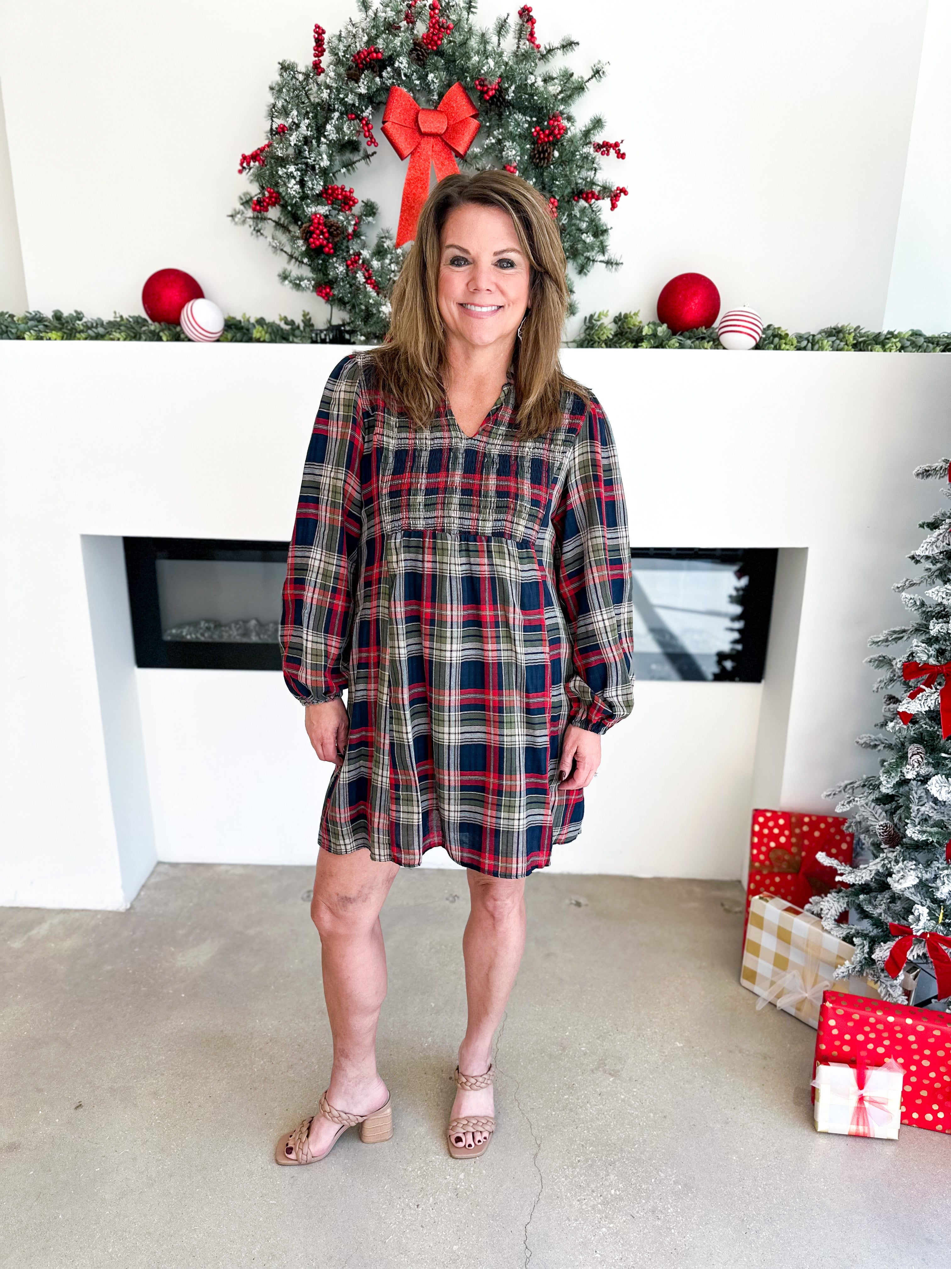 Tartan Collared Swing Mini Dress - Navy-510 Mini-JODIFL-July & June Women's Fashion Boutique Located in San Antonio, Texas