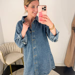 Medium Wash Denim Button Down Shirt Dress-510 Mini-BLUIVY-July & June Women's Fashion Boutique Located in San Antonio, Texas