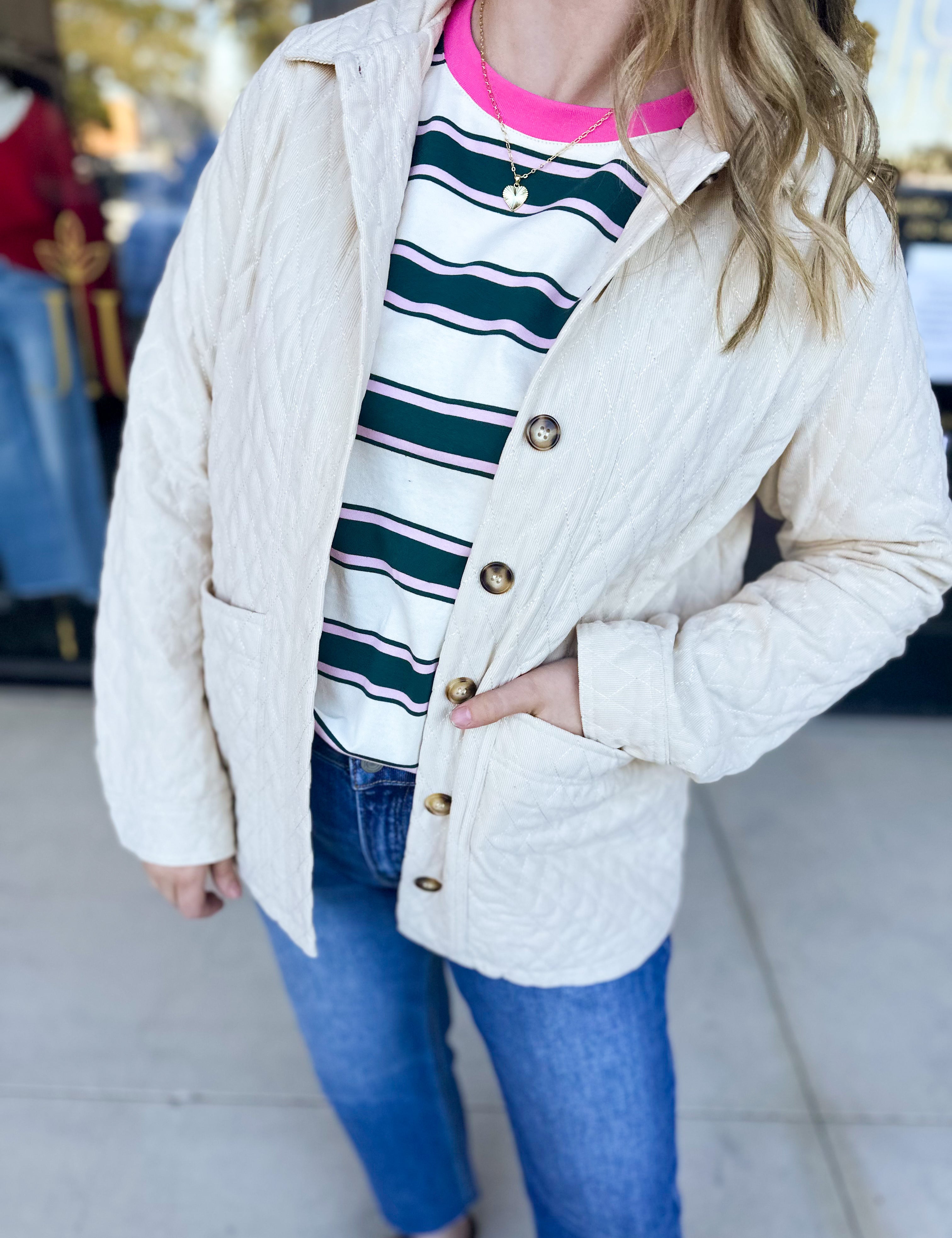 Cream Quilted Jacket-600 Outerwear-LISTICLE-July & June Women's Fashion Boutique Located in San Antonio, Texas