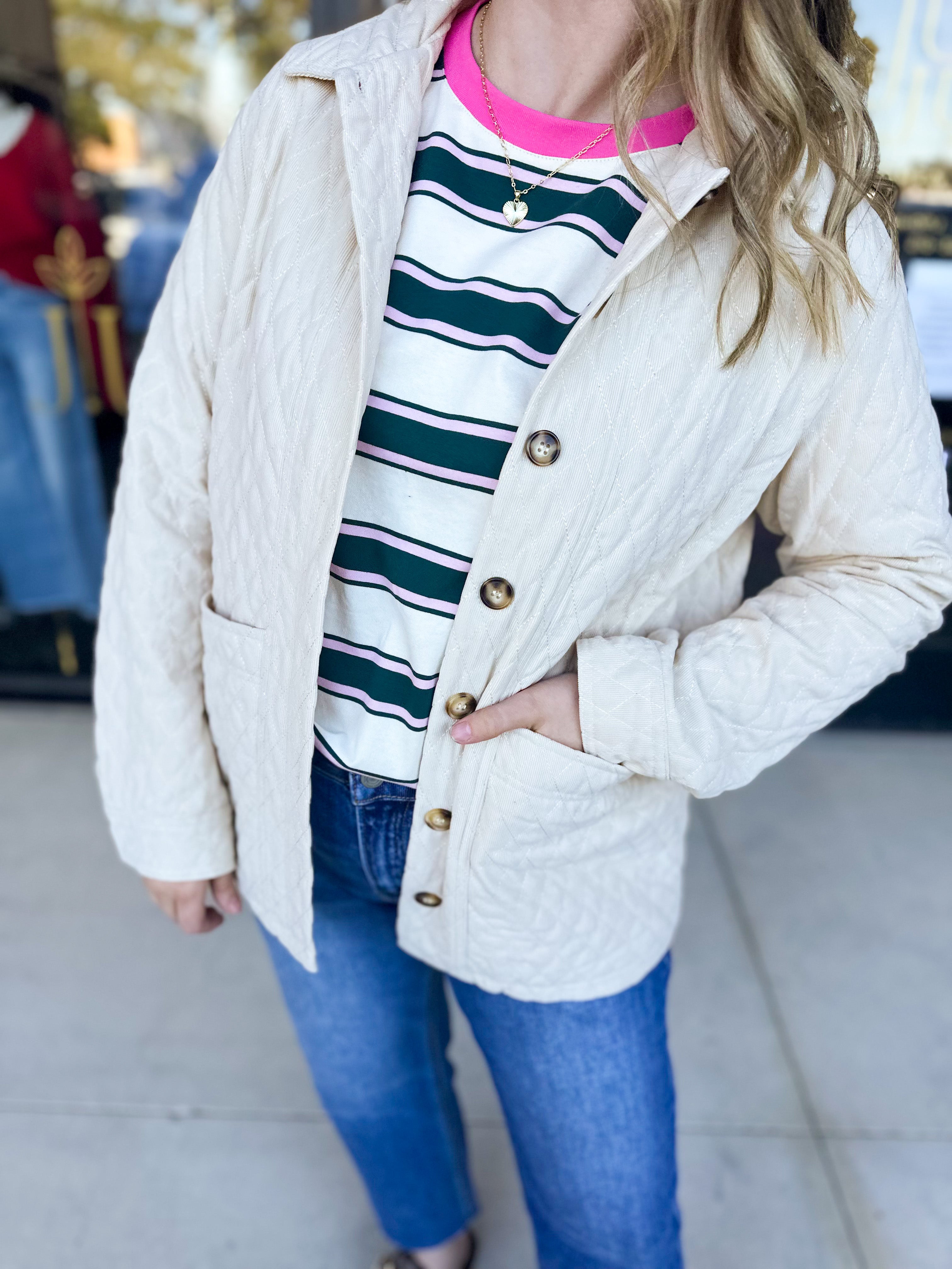 Cream Quilted Jacket-600 Outerwear-LISTICLE-July & June Women's Fashion Boutique Located in San Antonio, Texas