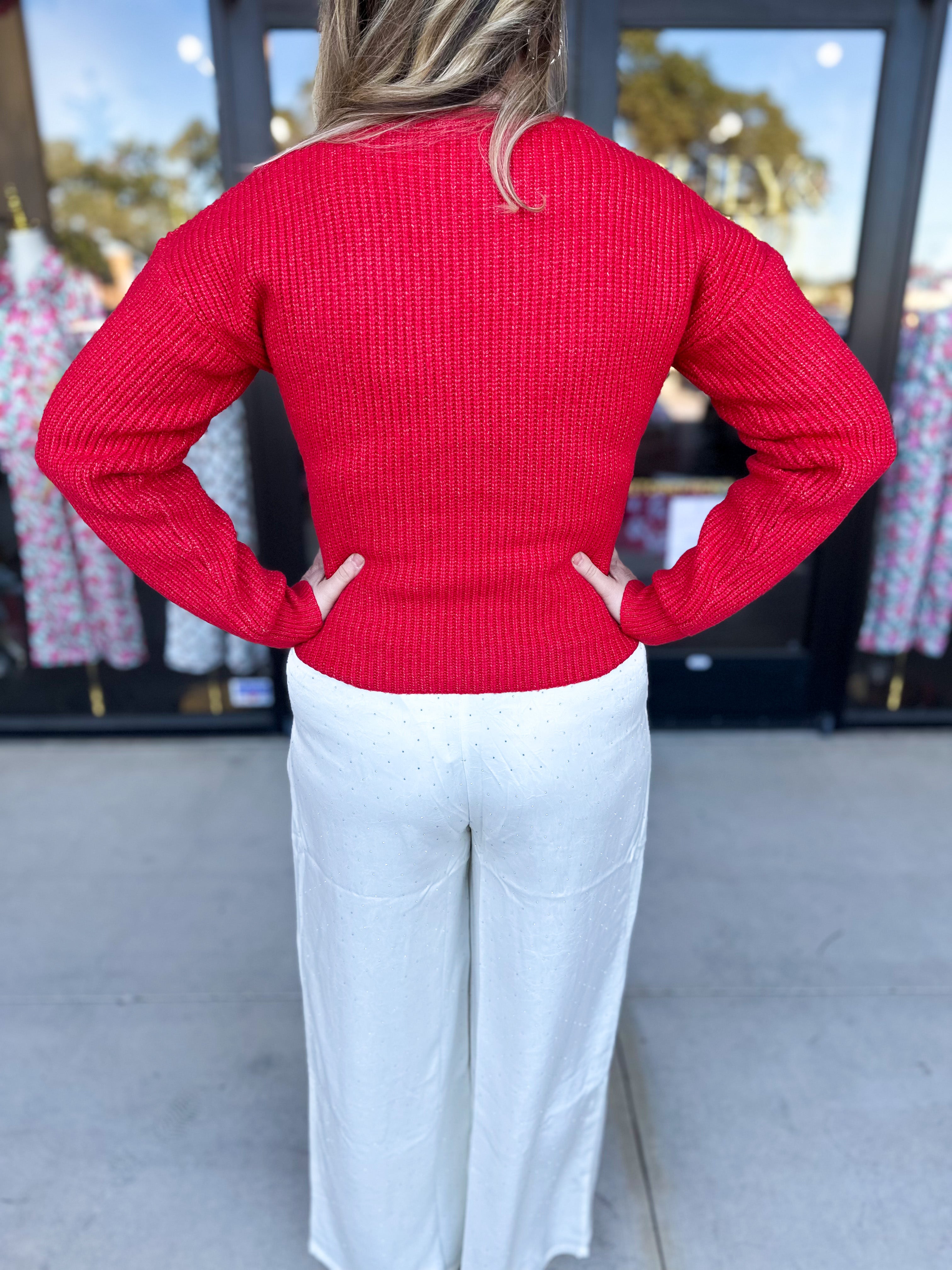 THML - Cherry Pearl Sweater Top-230 Sweaters/Cardis-THML-July & June Women's Fashion Boutique Located in San Antonio, Texas