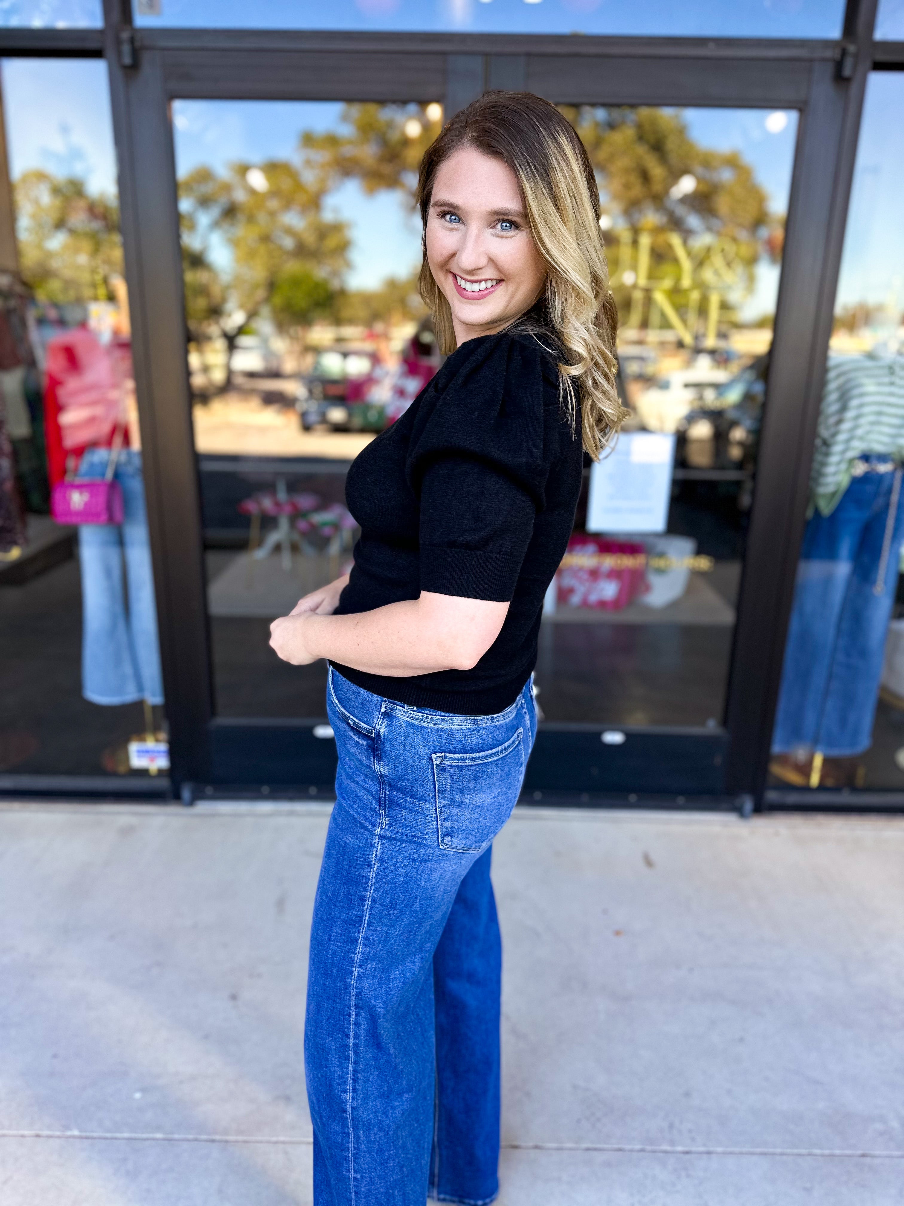 Pink Friday Doorbuster - Chic Short Sleeve Sweater Top - Black - ONLINE-PINK FRIDAY DOORBUSTERS-ZENANA-July & June Women's Fashion Boutique Located in San Antonio, Texas