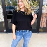 The Ella Knit Sweater Top - Black-230 Sweaters/Cardis-JODIFL-July & June Women's Fashion Boutique Located in San Antonio, Texas