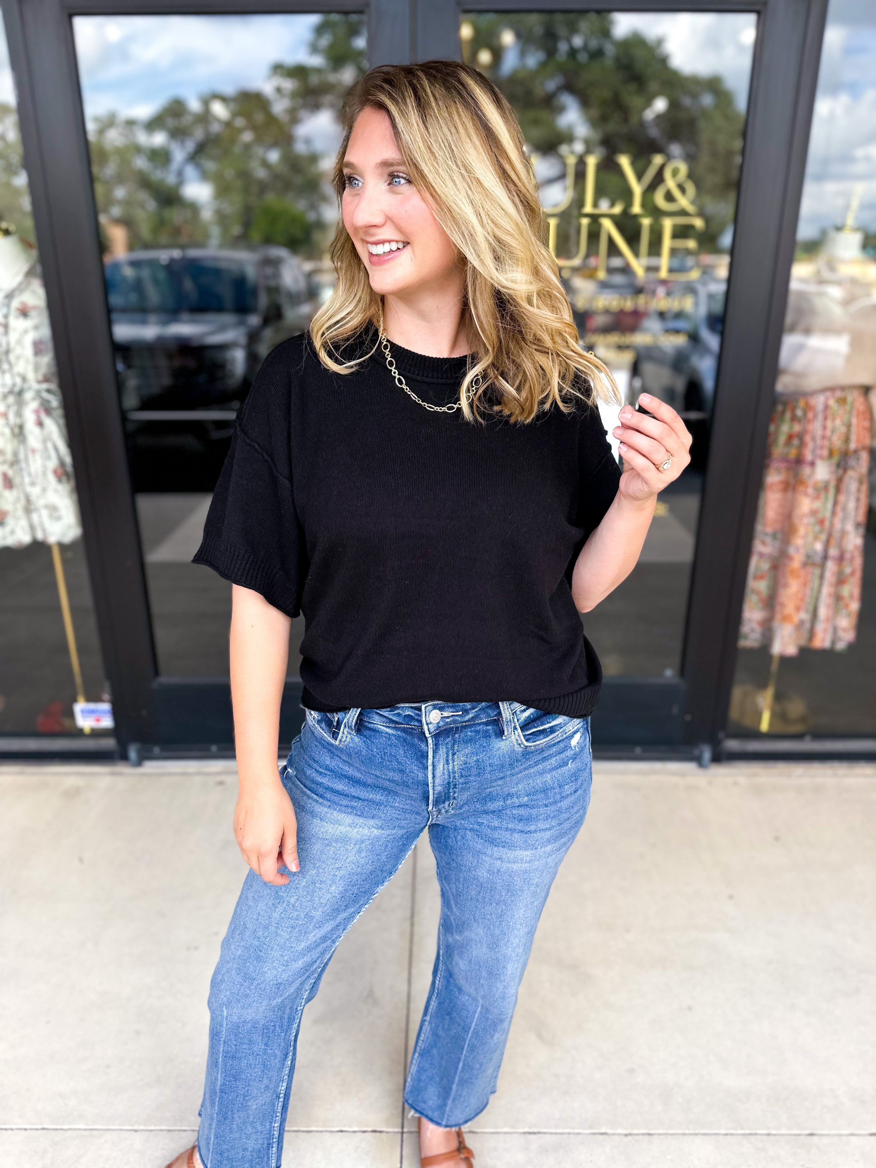 The Ella Knit Sweater Top - Black-230 Sweaters/Cardis-JODIFL-July & June Women's Fashion Boutique Located in San Antonio, Texas