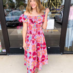 The Callie Floral Off The Shoulder Midi Dress-500 Midi-OLIVACEOUS-July & June Women's Fashion Boutique Located in San Antonio, Texas