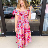 The Callie Floral Off The Shoulder Midi Dress-500 Midi-OLIVACEOUS-July & June Women's Fashion Boutique Located in San Antonio, Texas