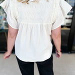 THML - Cream Textured Flutter Sleeve Blouse-200 Fashion Blouses-THML-July & June Women's Fashion Boutique Located in San Antonio, Texas
