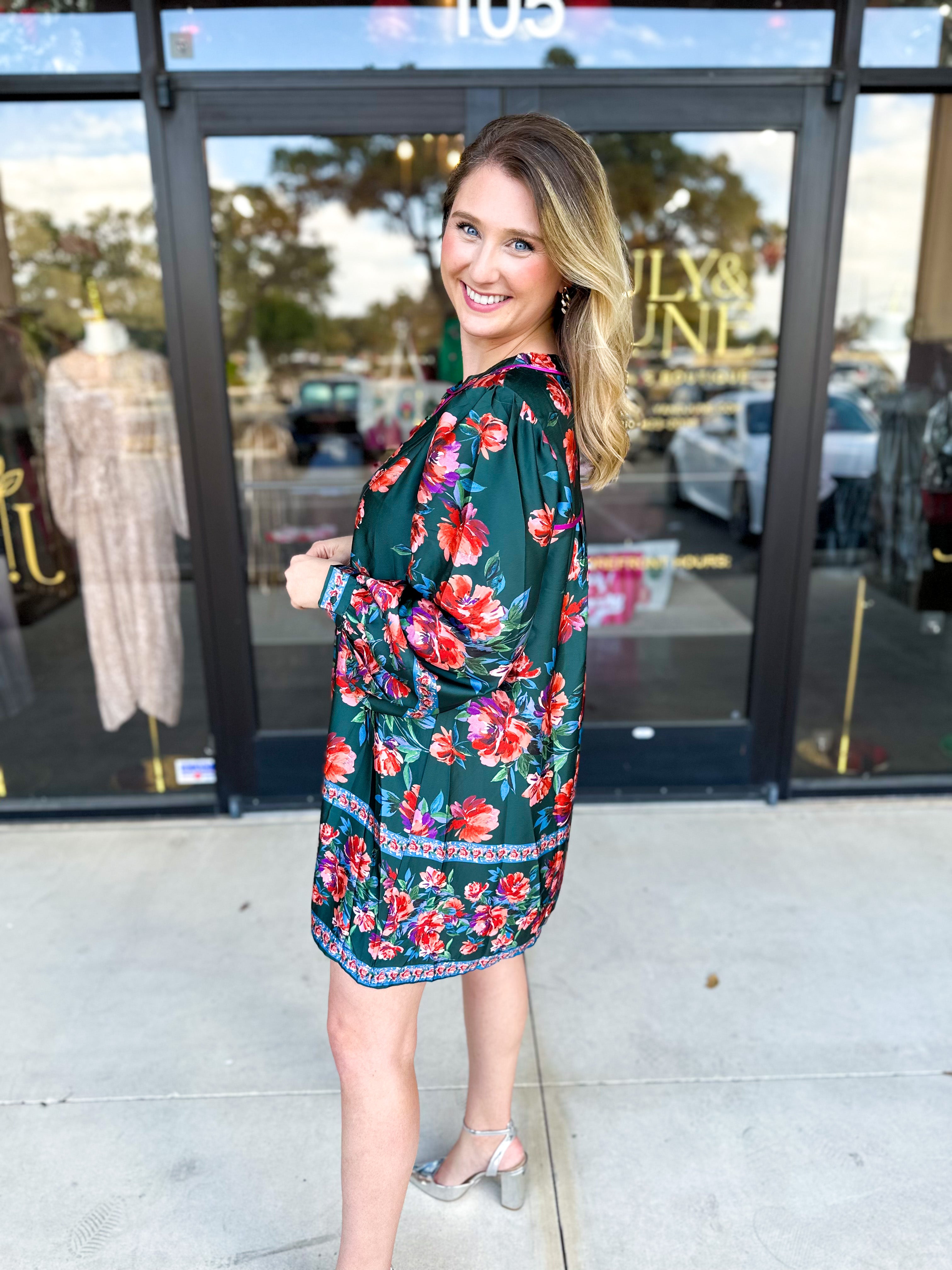 Jewel Tones Floral Mini Dress-510 Mini-FATE-July & June Women's Fashion Boutique Located in San Antonio, Texas