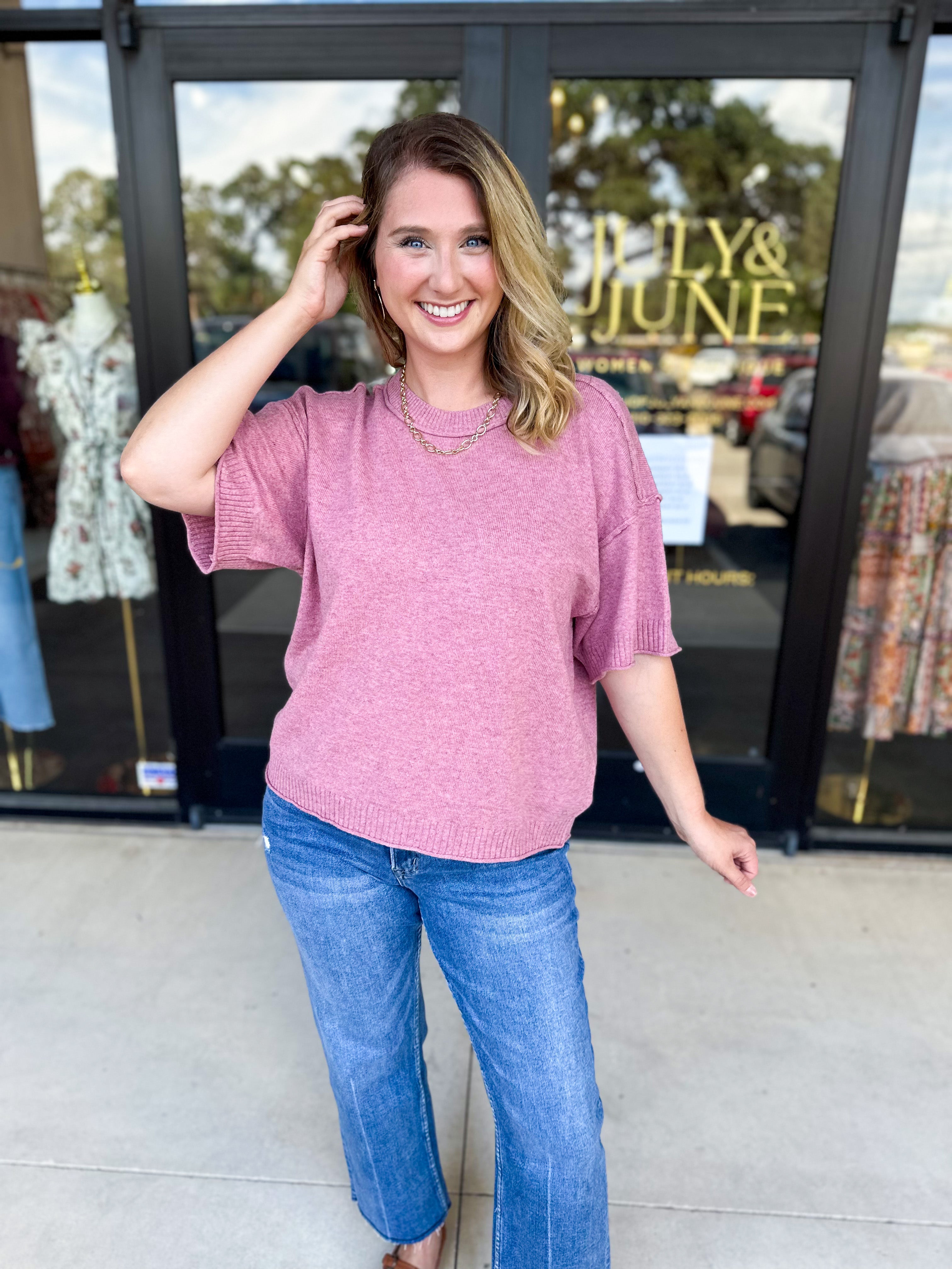 The Ella Knit Sweater Top - Mauve-230 Sweaters/Cardis-JODIFL-July & June Women's Fashion Boutique Located in San Antonio, Texas