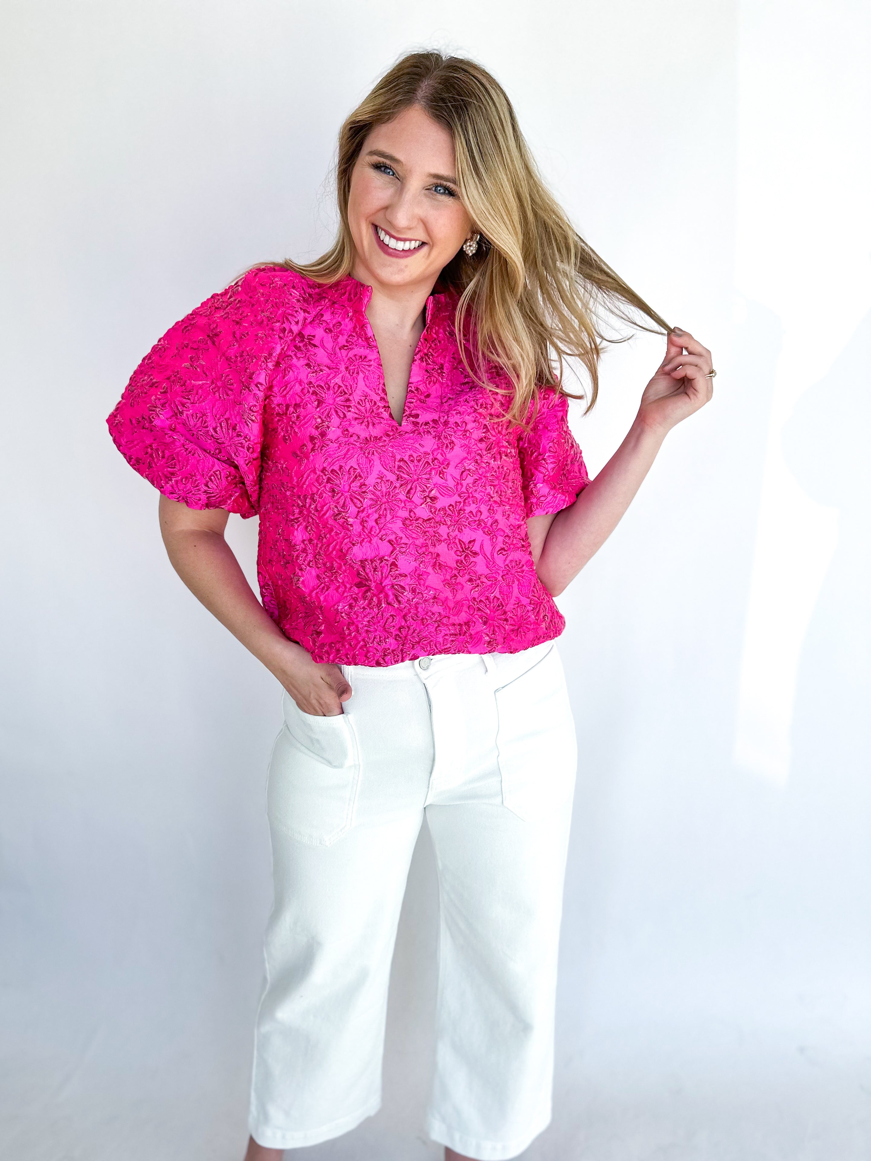 Pink Party Blouse - THML-200 Fashion Blouses-THML-July & June Women's Fashion Boutique Located in San Antonio, Texas
