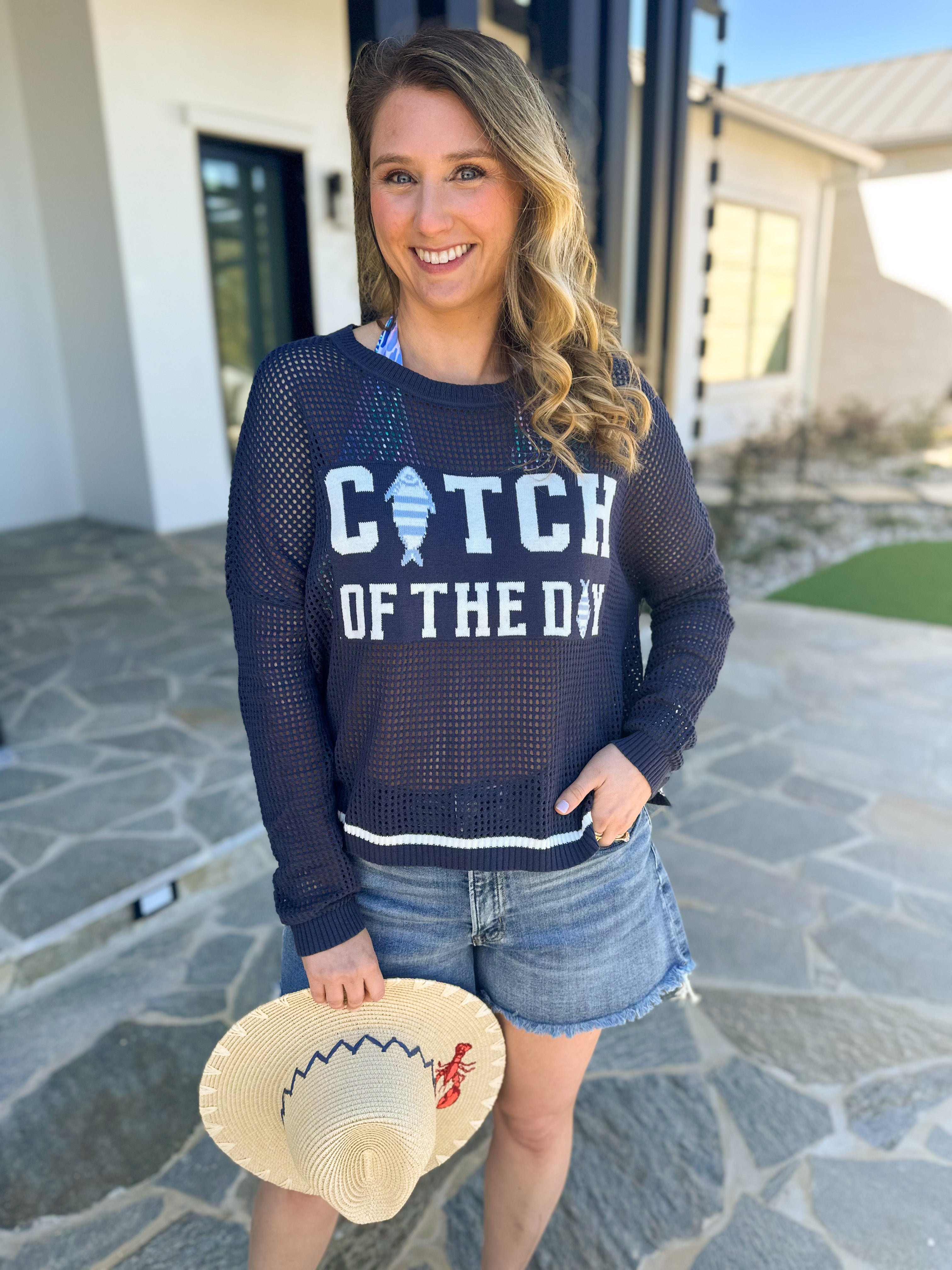 Catch of the Day Open Knit Sweater Top-230 Sweaters/Cardis-SHIRALEAH-July & June Women's Fashion Boutique Located in San Antonio, Texas