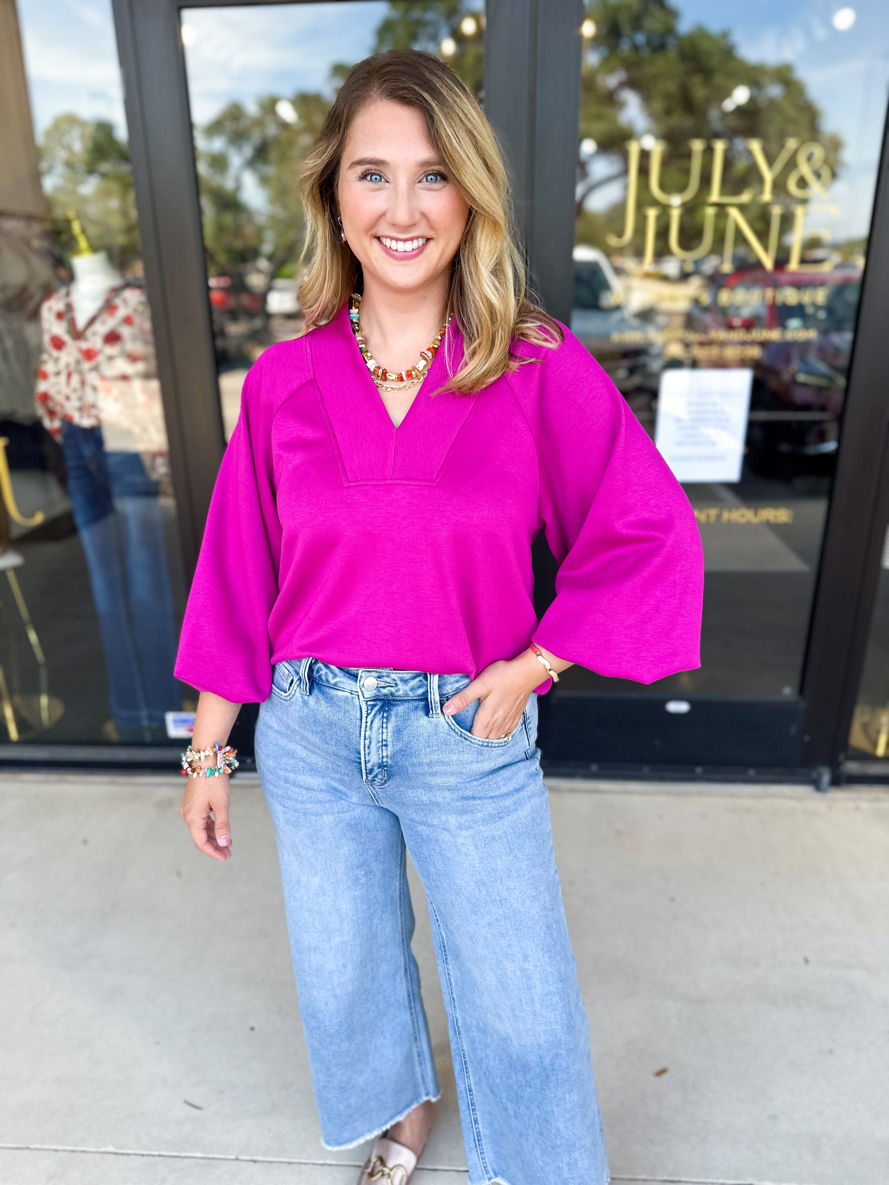 Everyday Comfy Long Sleeve - Pink-210 Casual Blouses-JODIFL-July & June Women's Fashion Boutique Located in San Antonio, Texas