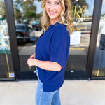 The Everyday Collard Blouse - Navy-200 Fashion Blouses-JODIFL-July & June Women's Fashion Boutique Located in San Antonio, Texas