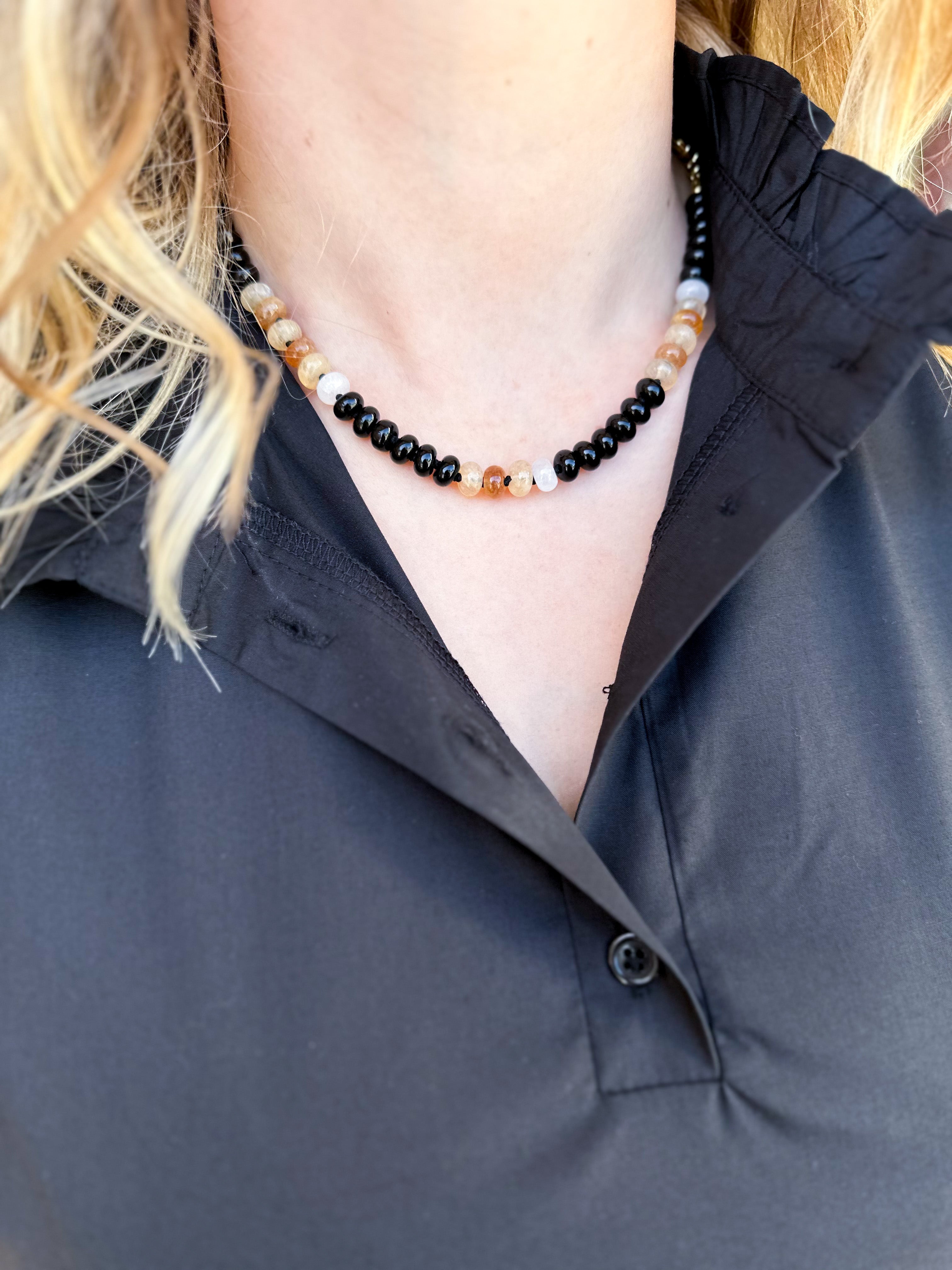 Treasure Jewels - Brooke Black & Brown Gemstone Necklace-110 Jewelry & Hair-Treasure Jewels-July & June Women's Fashion Boutique Located in San Antonio, Texas