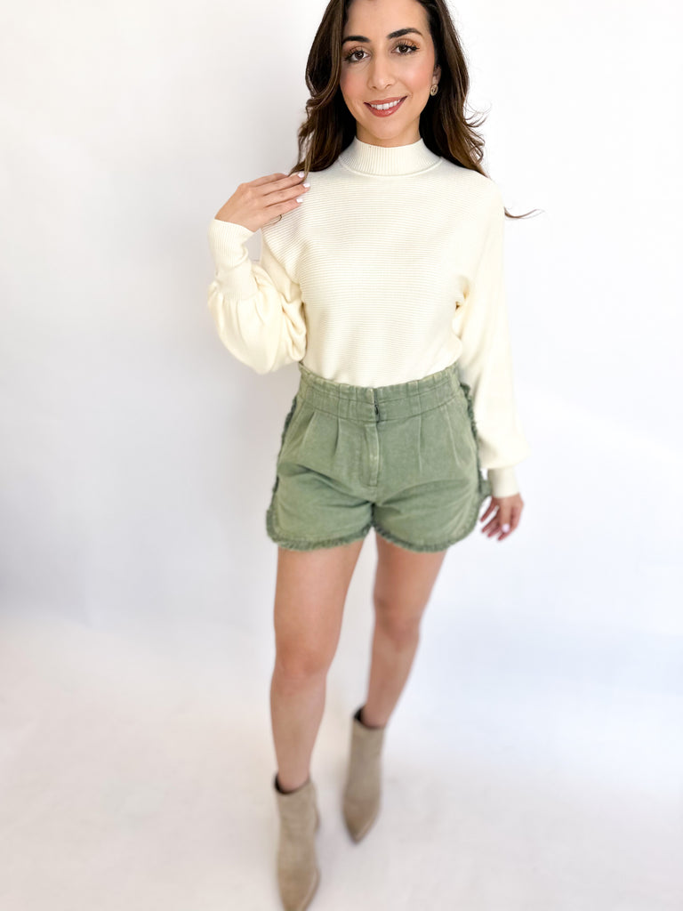 Cool Girl Mineral Washed Shorts- Olive-410 Shorts/Skirts-FATE-July & June Women's Fashion Boutique Located in San Antonio, Texas