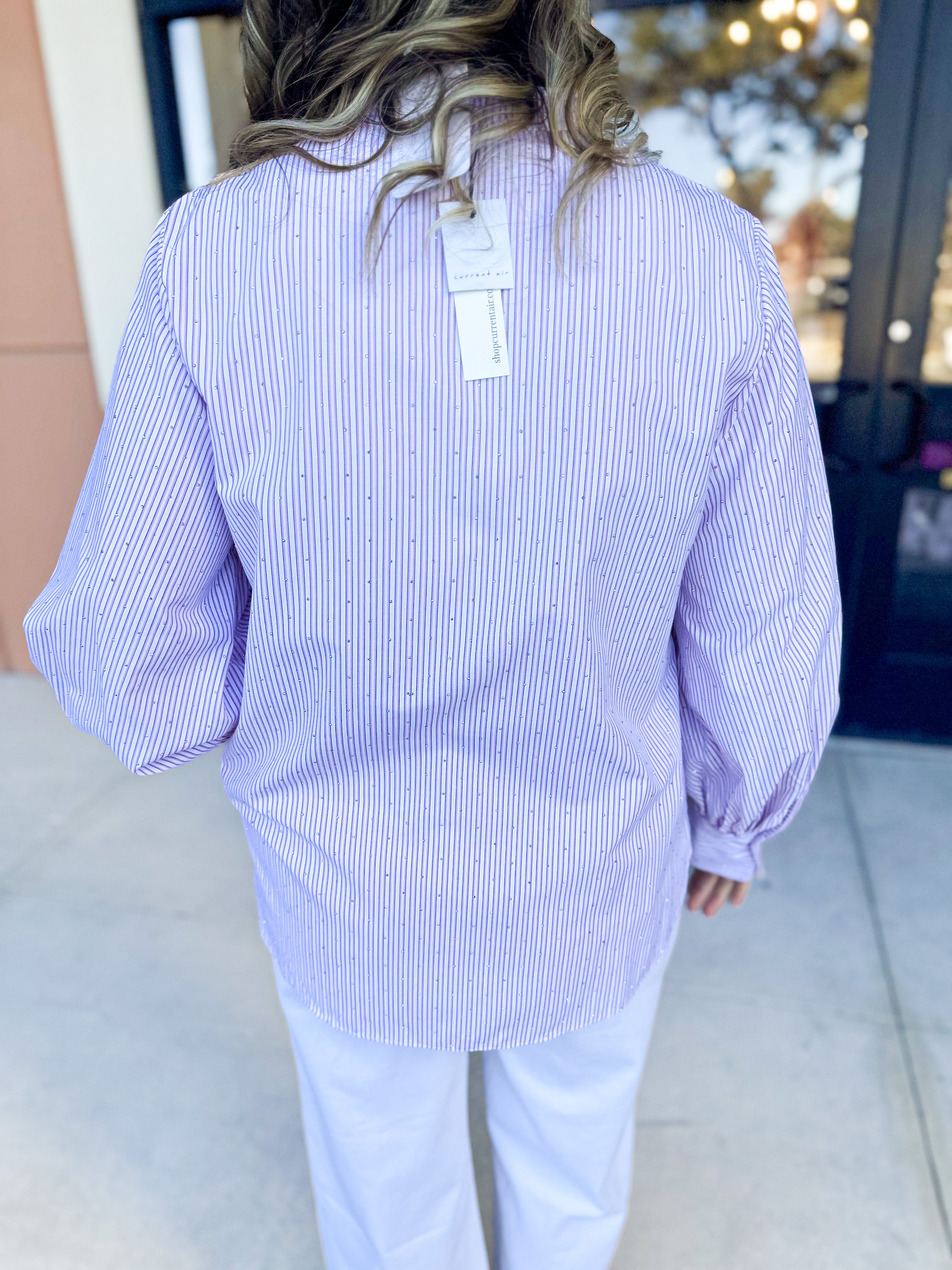 Current Air - Rhinestone Button Down Blouse - Light Pink-200 Fashion Blouses-CURRENT AIR CLOTHING-July & June Women's Fashion Boutique Located in San Antonio, Texas