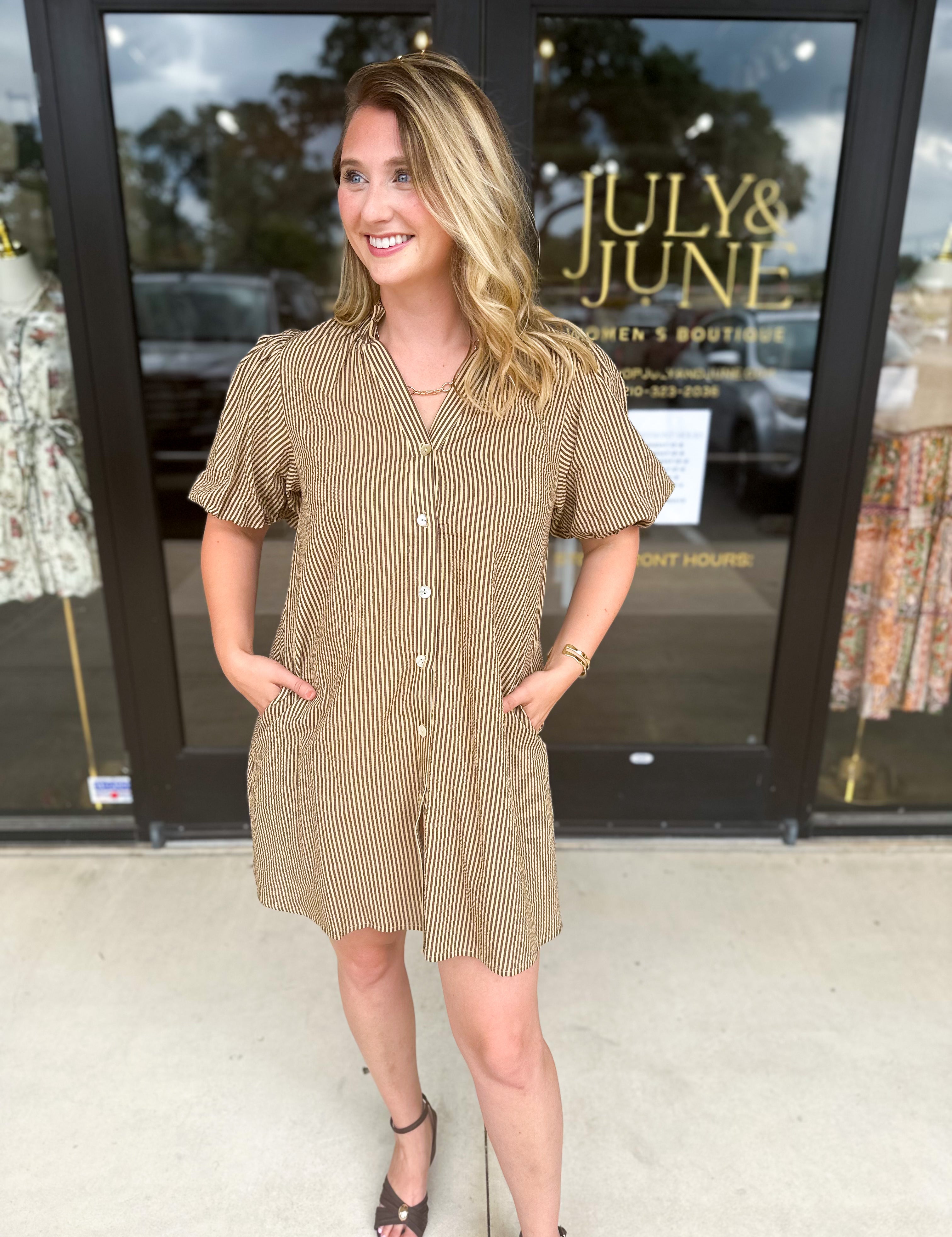 THML - Stripped Button Down Mini Dress-510 Mini-THML-July & June Women's Fashion Boutique Located in San Antonio, Texas
