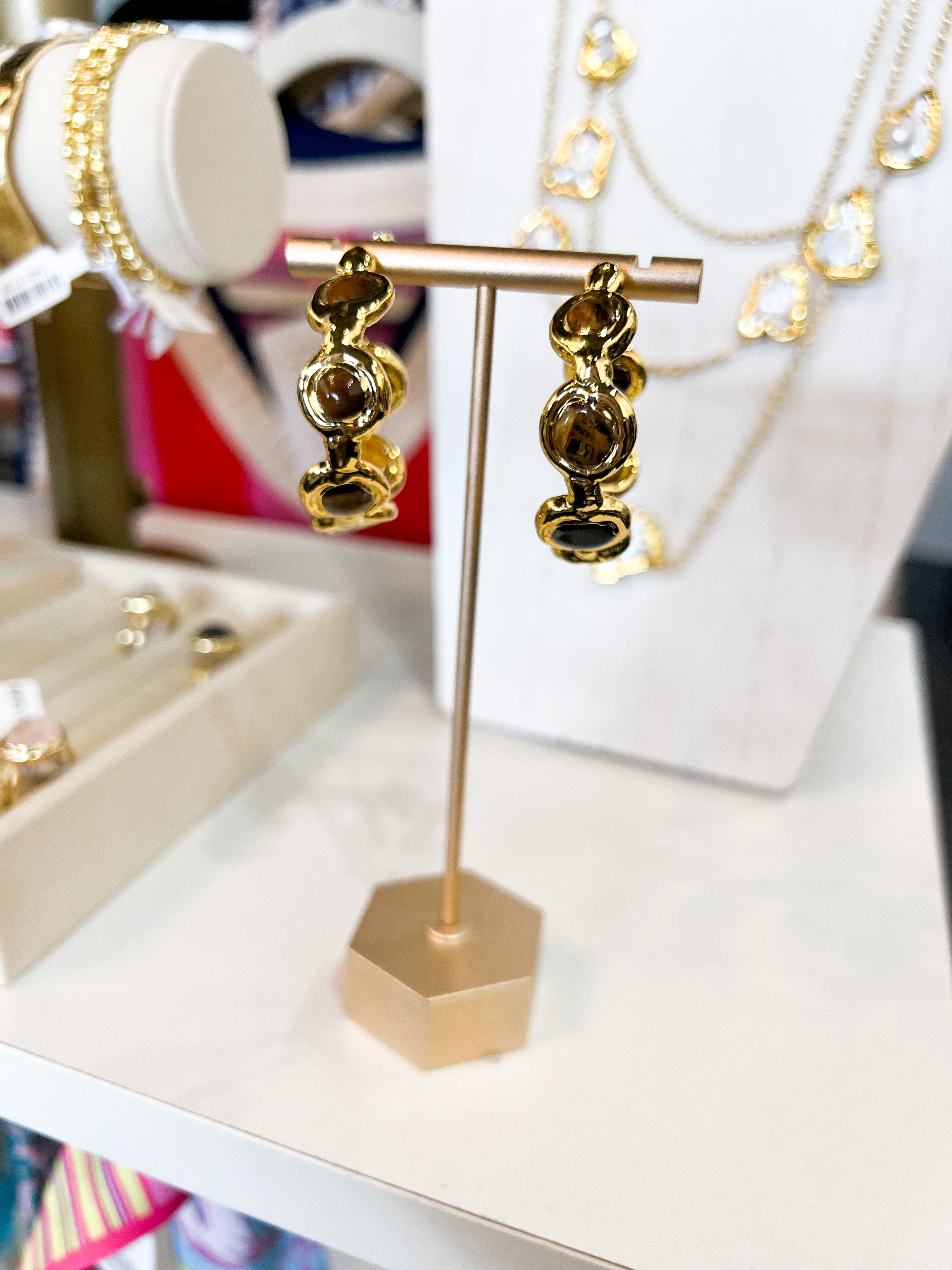 Easton Elle - Paradise Pearl Hoop Earrings - Tigers Eye-110 Jewelry & Hair-Easton Elle-July & June Women's Fashion Boutique Located in San Antonio, Texas