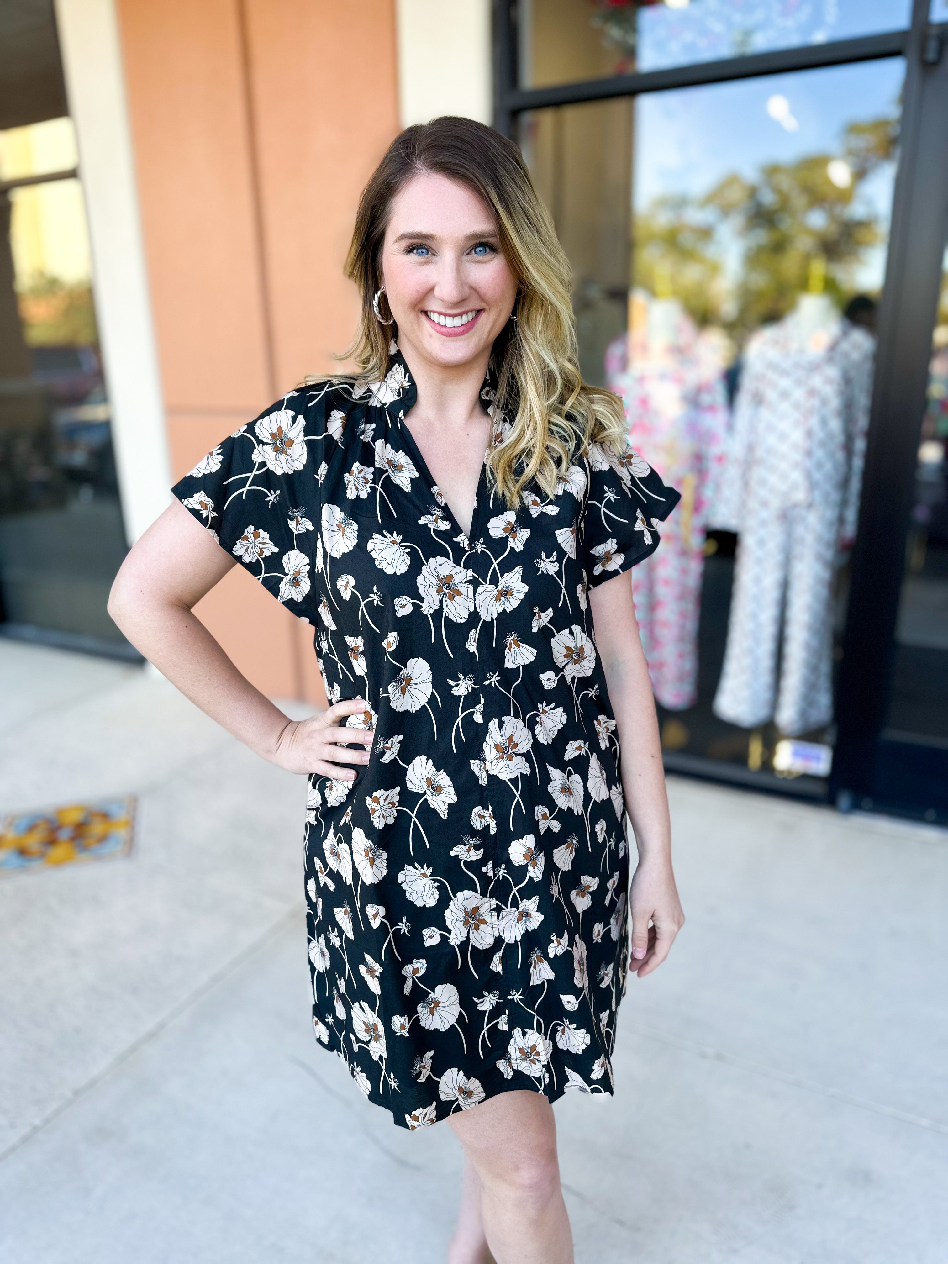 THML - Black Floral Mini Dress-500 Midi-THML-July & June Women's Fashion Boutique Located in San Antonio, Texas