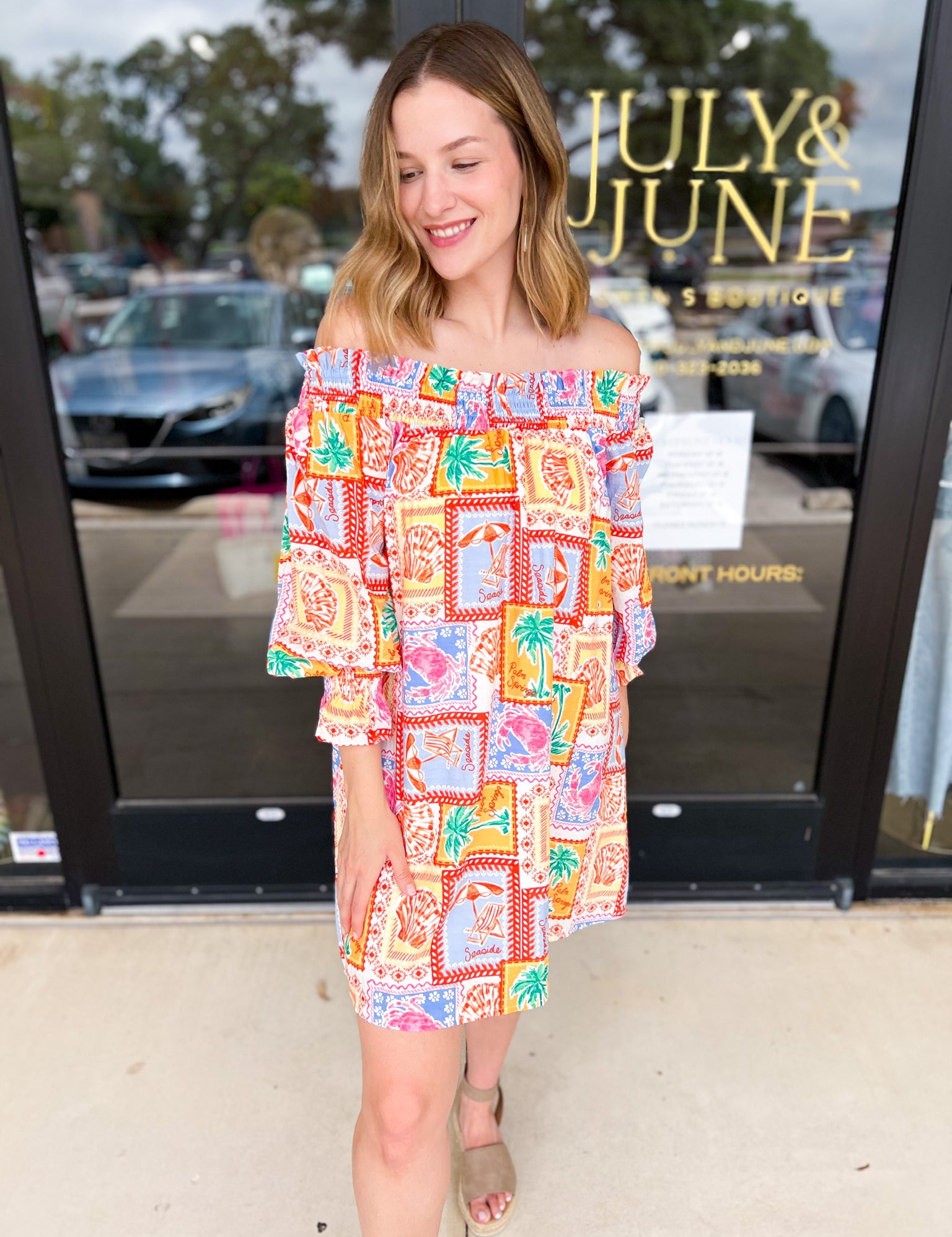 Off The Shoulder Paradise Mini Dress-510 Mini-FATE-July & June Women's Fashion Boutique Located in San Antonio, Texas