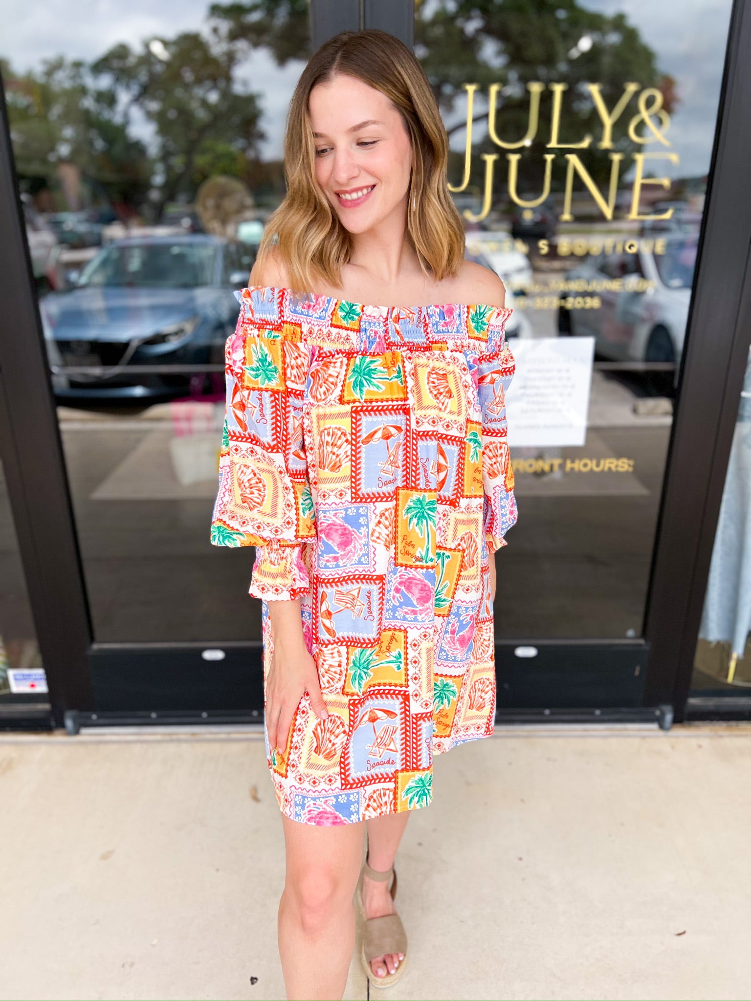 Off The Shoulder Paradise Mini Dress-510 Mini-FATE-July & June Women's Fashion Boutique Located in San Antonio, Texas