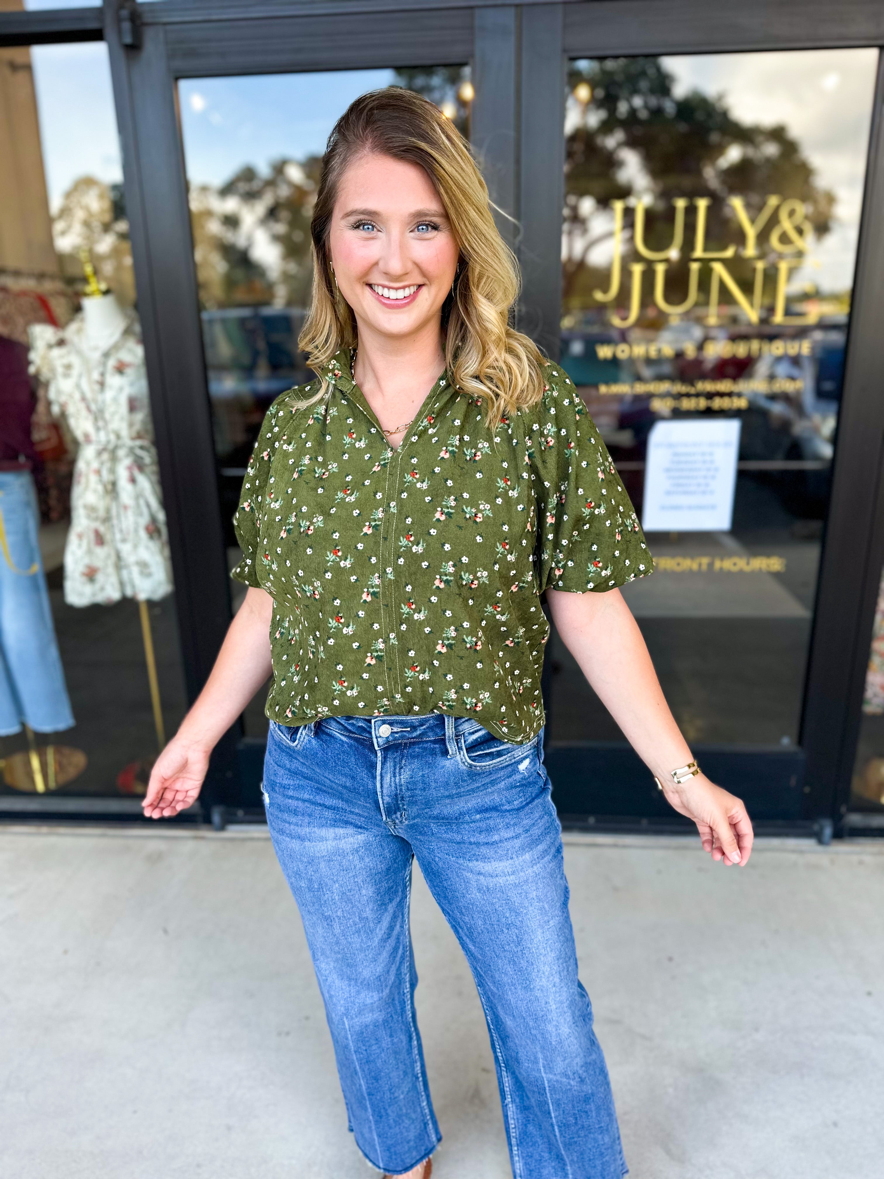 THML - Floral Suede Blouse-200 Fashion Blouses-THML-July & June Women's Fashion Boutique Located in San Antonio, Texas