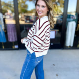 Ivory & Burgundy Sweater Top-230 Sweaters/Cardis-SKIES ARE BLUE-July & June Women's Fashion Boutique Located in San Antonio, Texas