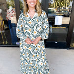 Sage & Mustard Abstract Midi Dress-500 Midi-JODIFL-July & June Women's Fashion Boutique Located in San Antonio, Texas