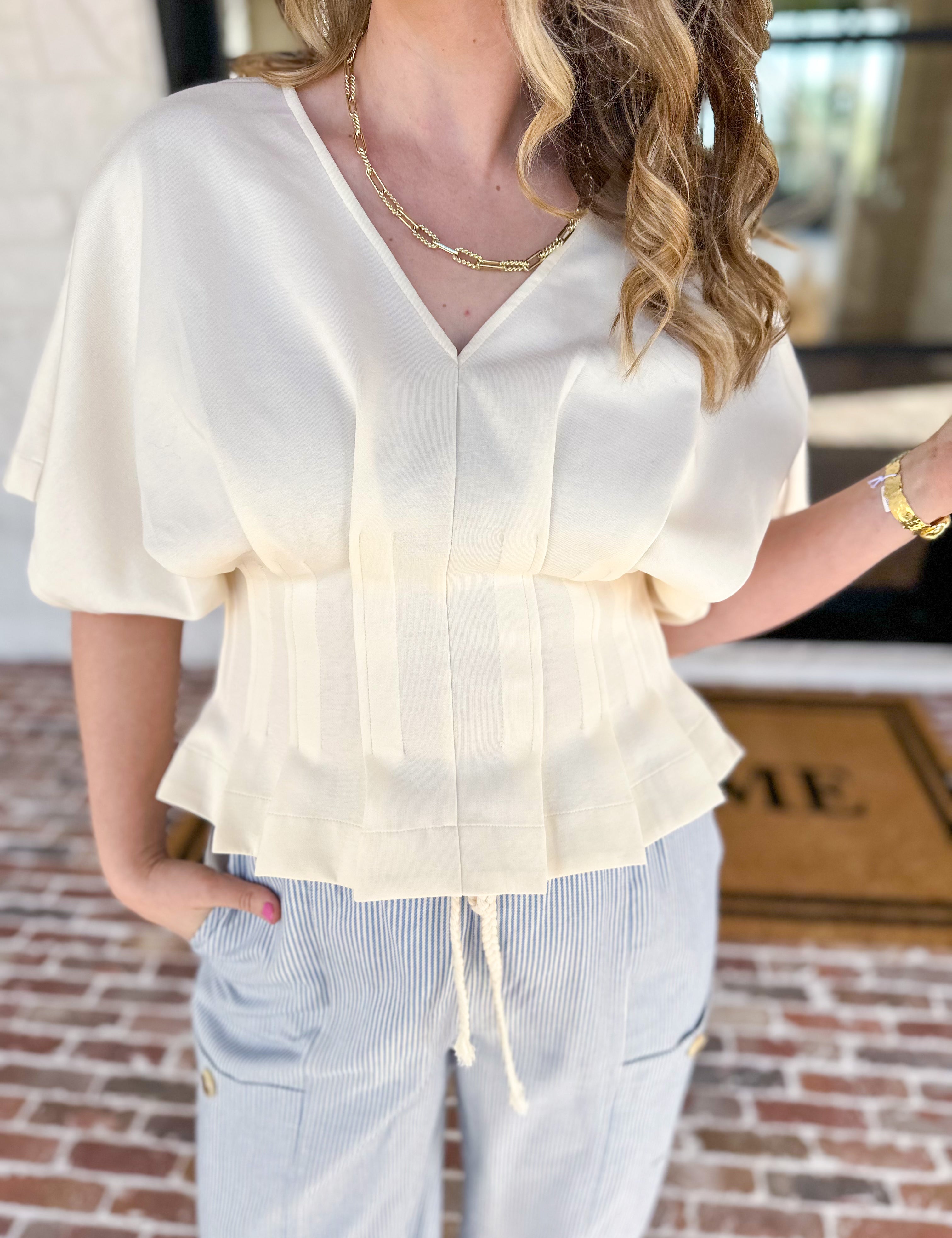Elevated Chic Top - Cream-200 Fashion Blouses-ENTRO-July & June Women's Fashion Boutique Located in San Antonio, Texas