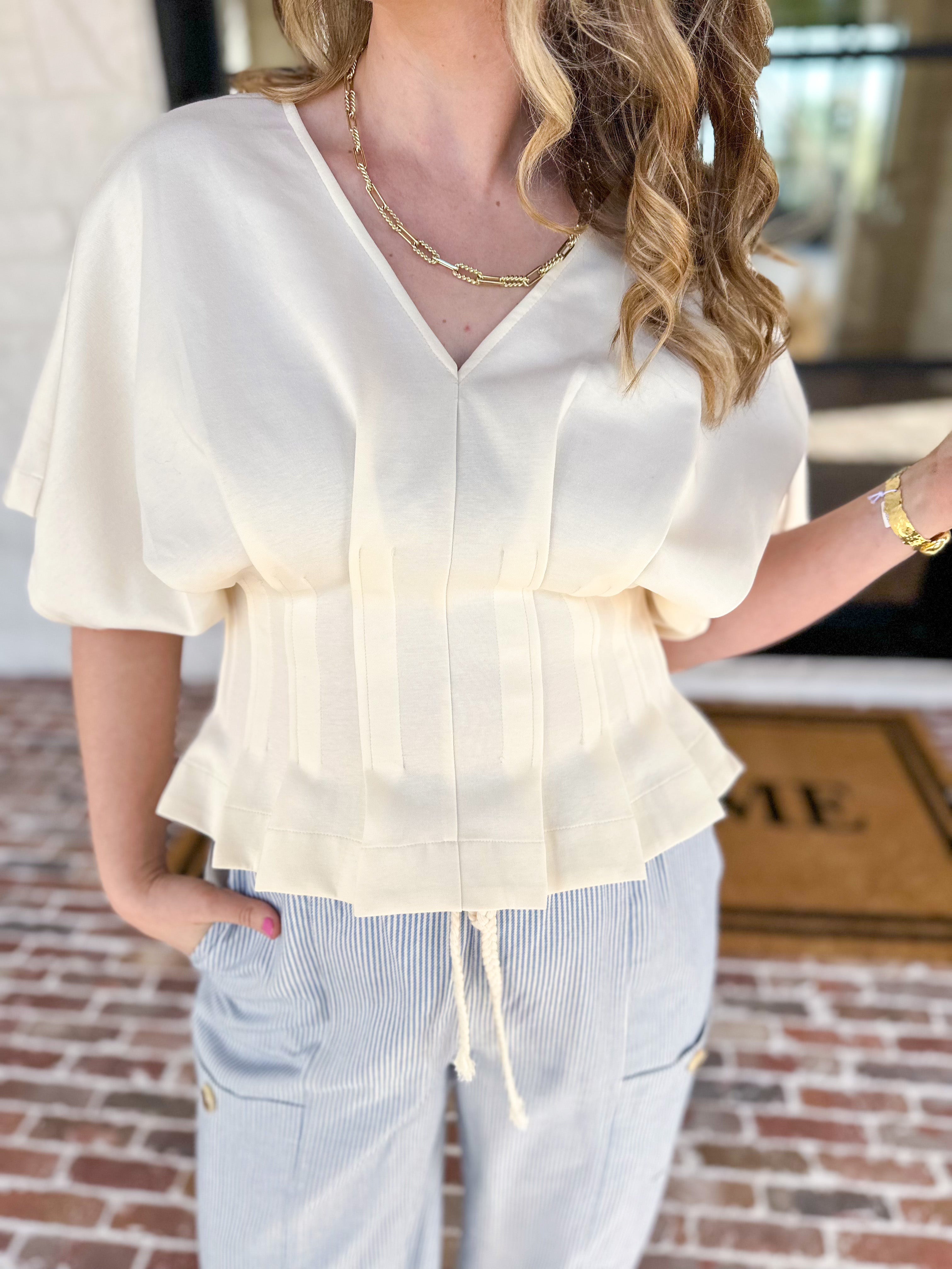 Elevated Chic Top - Cream-200 Fashion Blouses-ENTRO-July & June Women's Fashion Boutique Located in San Antonio, Texas