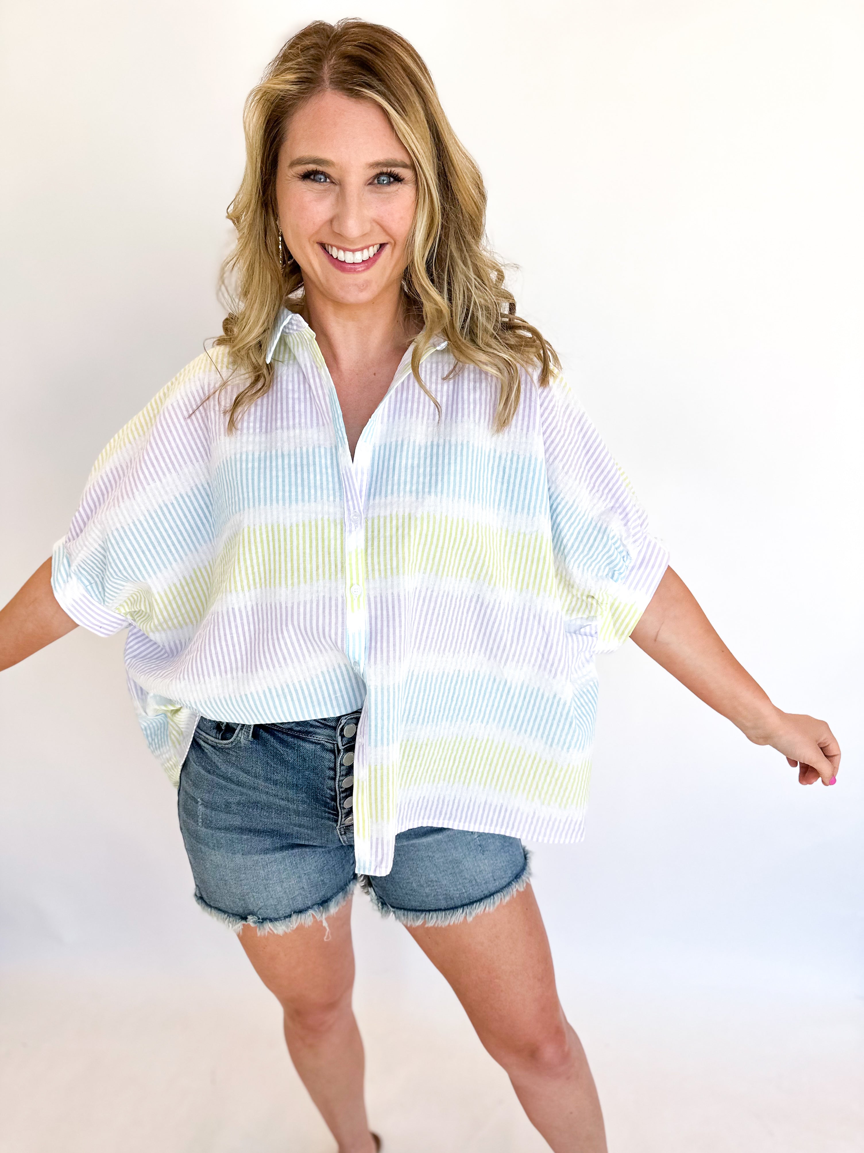 Watercolor Button Down Blouse-200 Fashion Blouses-DAY + MOON-July & June Women's Fashion Boutique Located in San Antonio, Texas