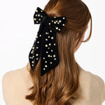Velvet Pearls & Bow Clip-130 ACCESSORIES-SHIRALEAH-July & June Women's Fashion Boutique Located in San Antonio, Texas
