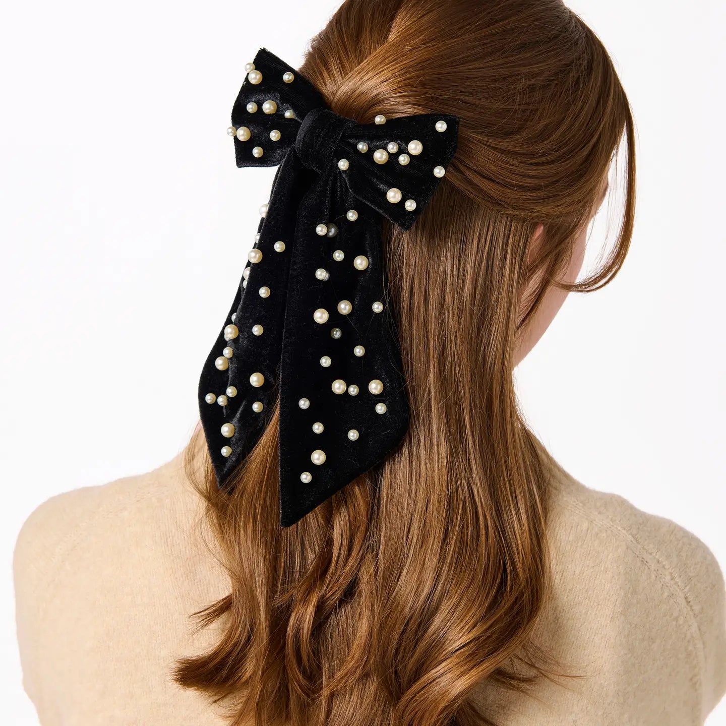 Velvet Pearls & Bow Clip-130 ACCESSORIES-SHIRALEAH-July & June Women's Fashion Boutique Located in San Antonio, Texas