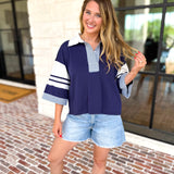Cool Girl Oversized Polo Top - Navy-210 Casual Blouses-JODIFL-July & June Women's Fashion Boutique Located in San Antonio, Texas