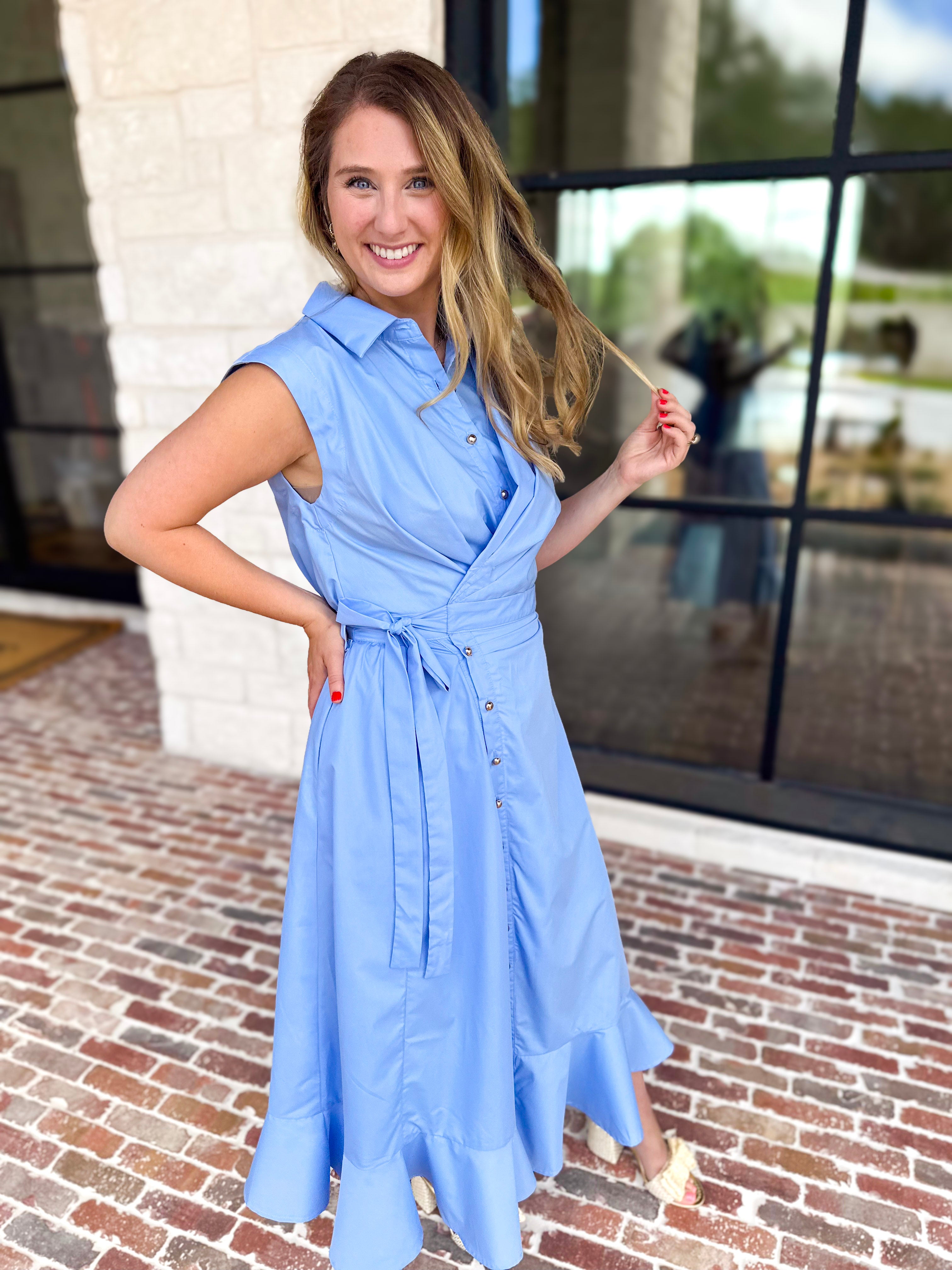 The Polished Light Blue Midi Dress-500 Midi-ENTRO-July & June Women's Fashion Boutique Located in San Antonio, Texas
