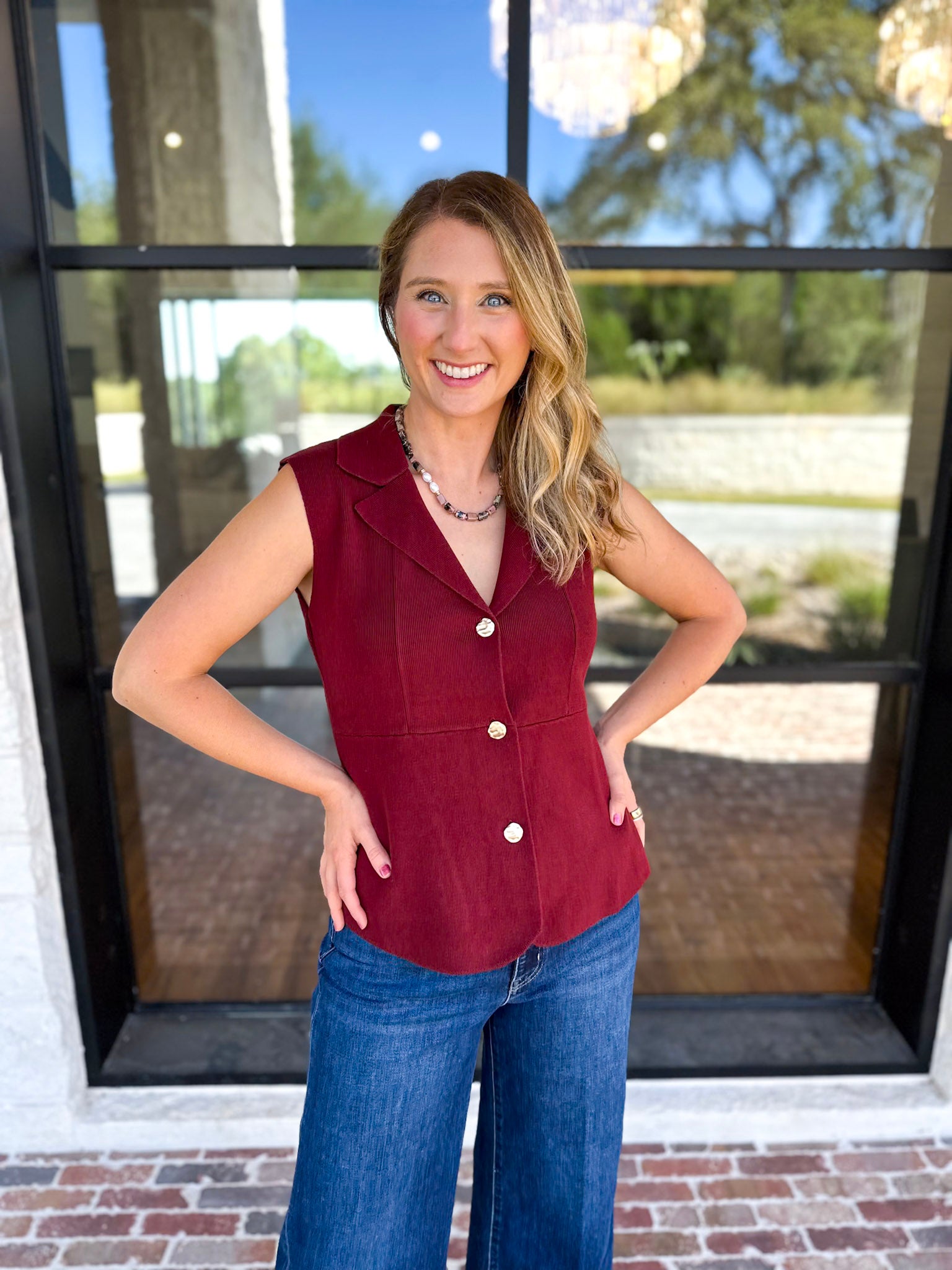 In Style Knit Vest - Merlot-200 Fashion Blouses-SKIES ARE BLUE-July & June Women's Fashion Boutique Located in San Antonio, Texas