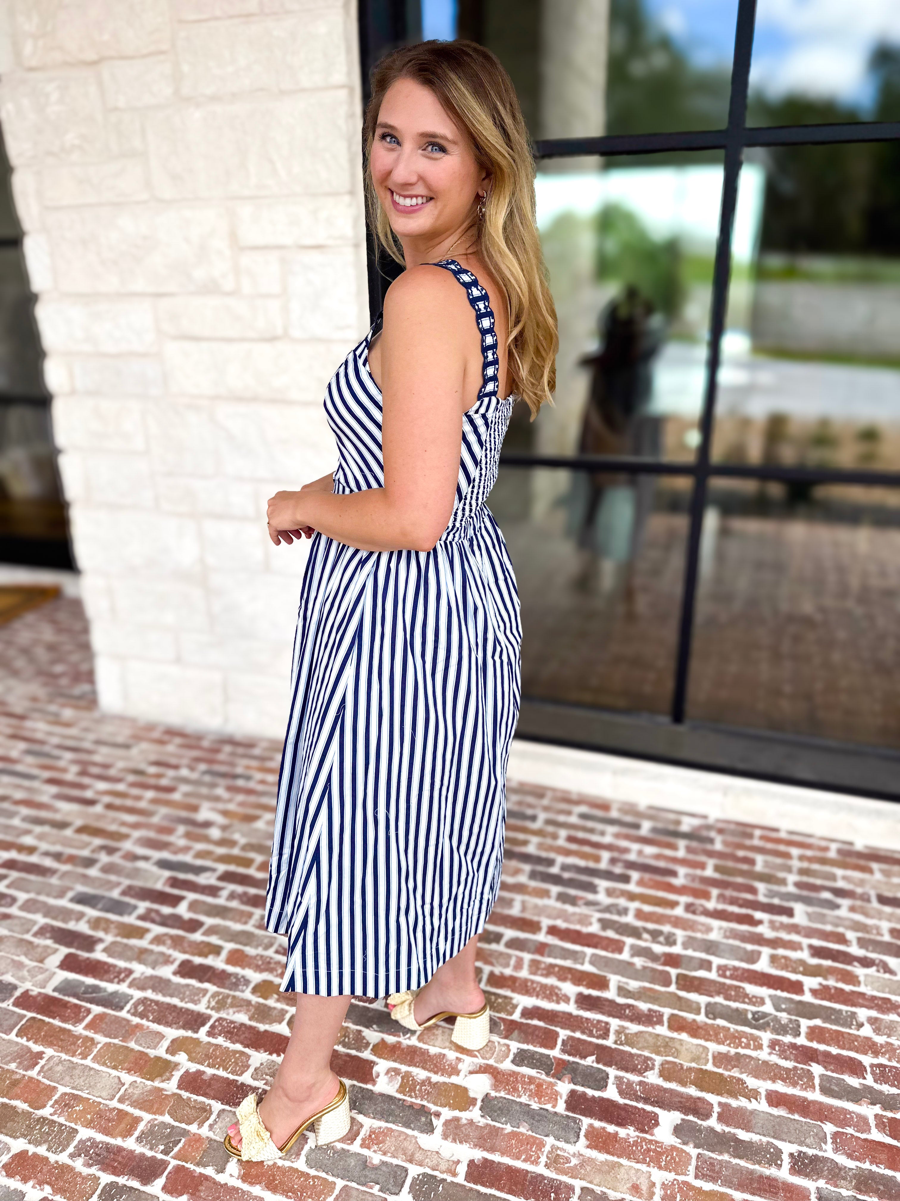 The Harbor Midi Dress - Navy-500 Midi-SKIES ARE BLUE-July & June Women's Fashion Boutique Located in San Antonio, Texas