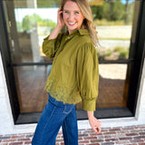 Work to Happy Hour Blouse - Martini Olive-200 Fashion Blouses-ENTRO-July & June Women's Fashion Boutique Located in San Antonio, Texas