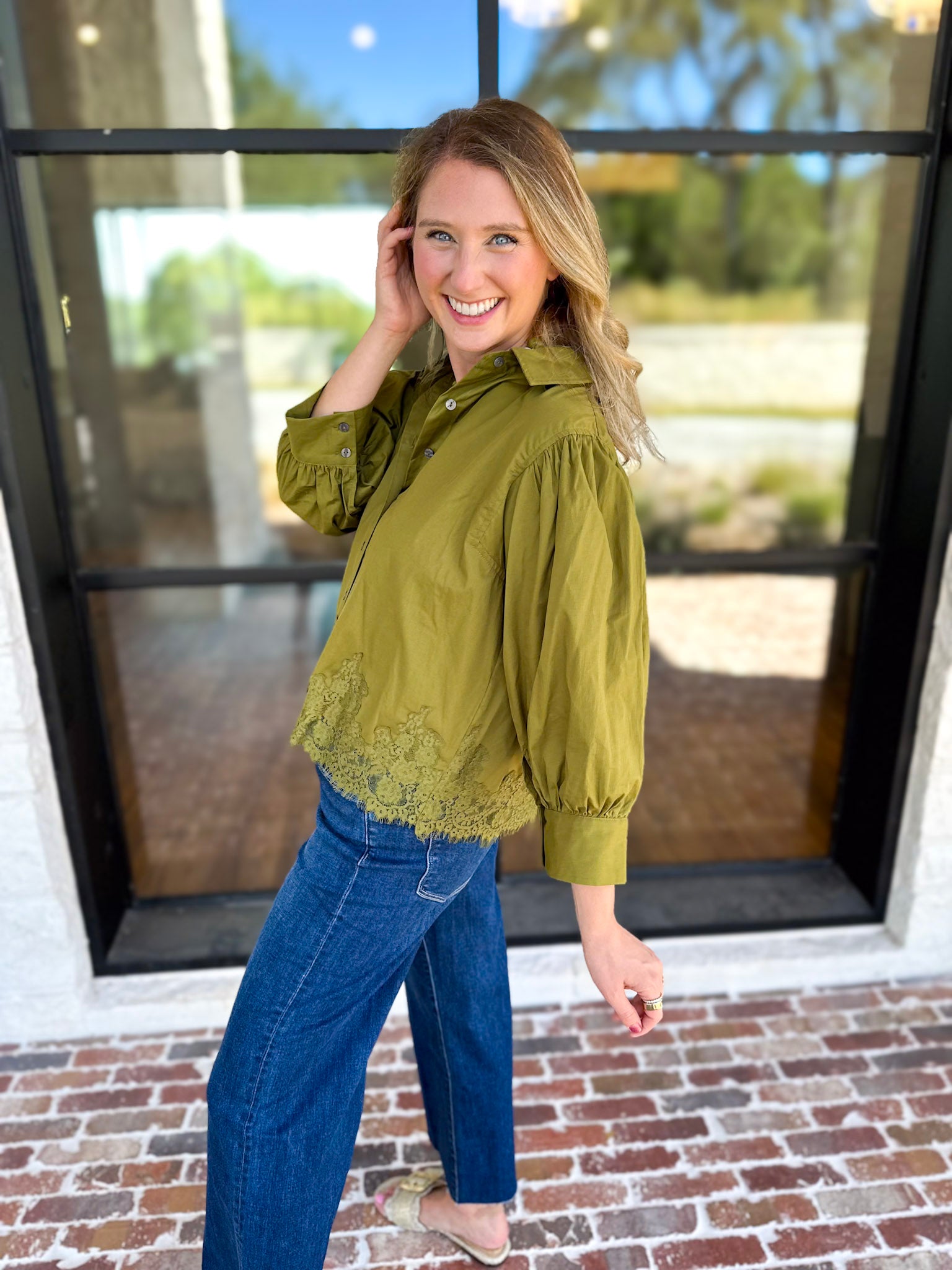 Work to Happy Hour Blouse - Martini Olive-200 Fashion Blouses-ENTRO-July & June Women's Fashion Boutique Located in San Antonio, Texas