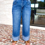 Vervet - High Rise Cuffed Baggy Wide Leg-400 Pants-VEVERT BY FLYING MONKEY-July & June Women's Fashion Boutique Located in San Antonio, Texas