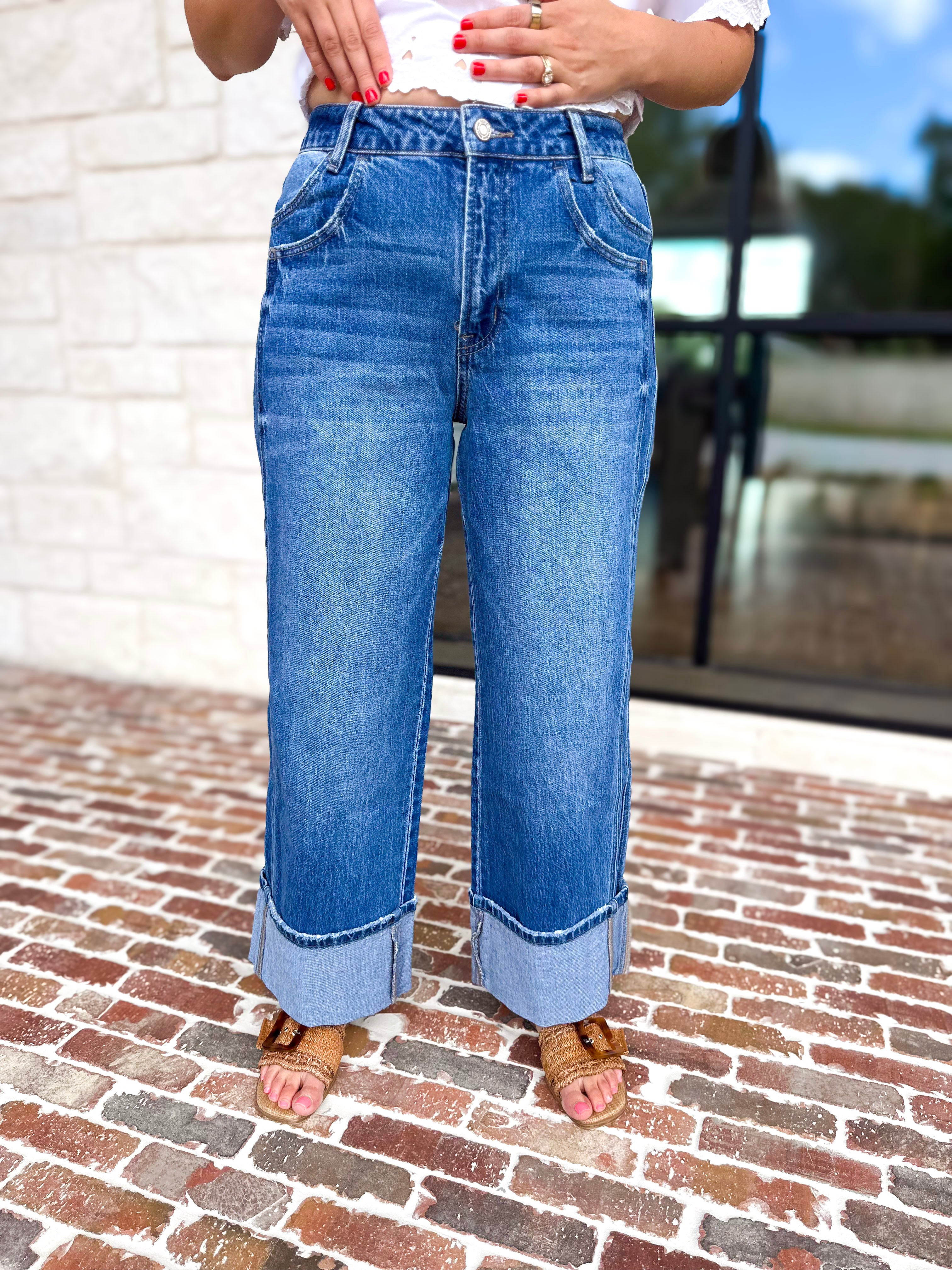 Vervet - High Rise Cuffed Baggy Wide Leg-400 Pants-VEVERT BY FLYING MONKEY-July & June Women's Fashion Boutique Located in San Antonio, Texas