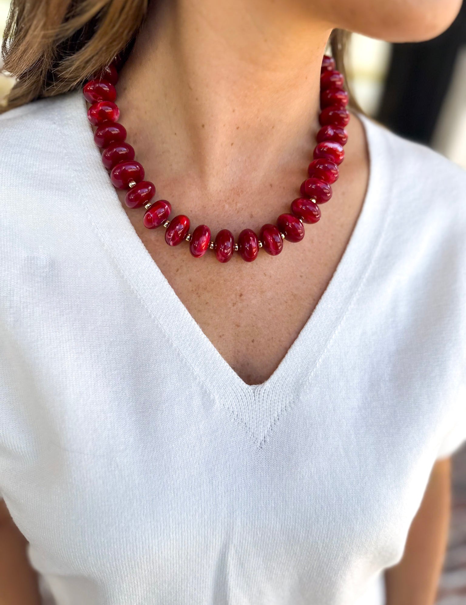 Holly Beaded Necklace - Maroon-130 Accessories-Gemelli-July & June Women's Fashion Boutique Located in San Antonio, Texas